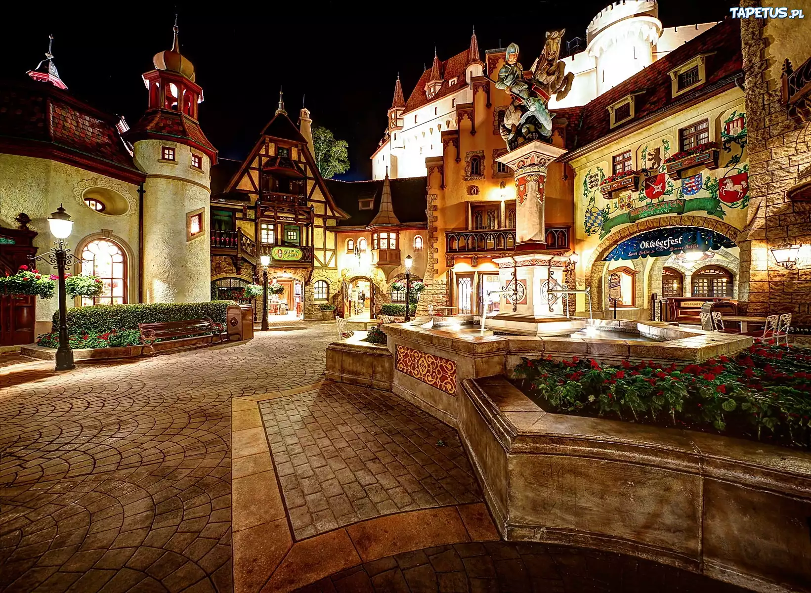 Miasto, Domy, Noc, Disneyland, Kalifornia