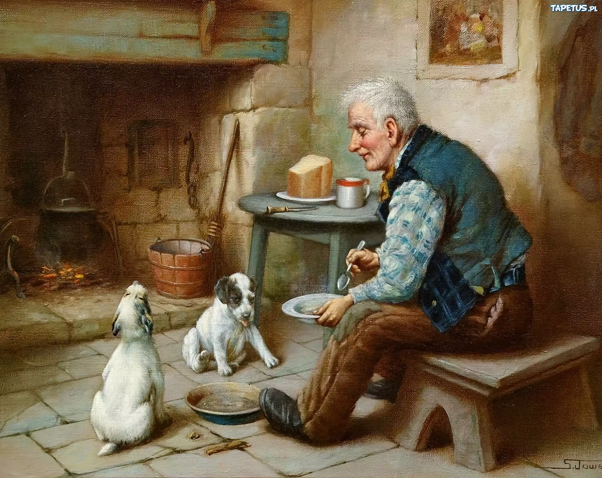 Mężczyzna, Dwa, Szczeniaki, Psy