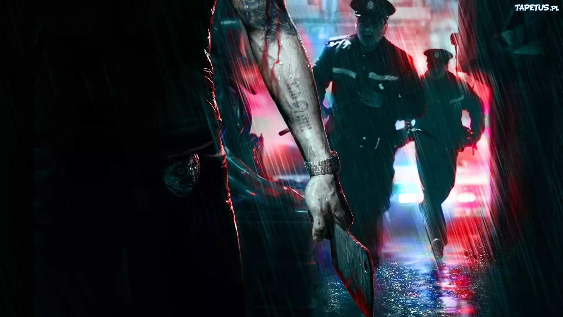 Sleeping Dogs, Policjanci, Tasak, Deszcz