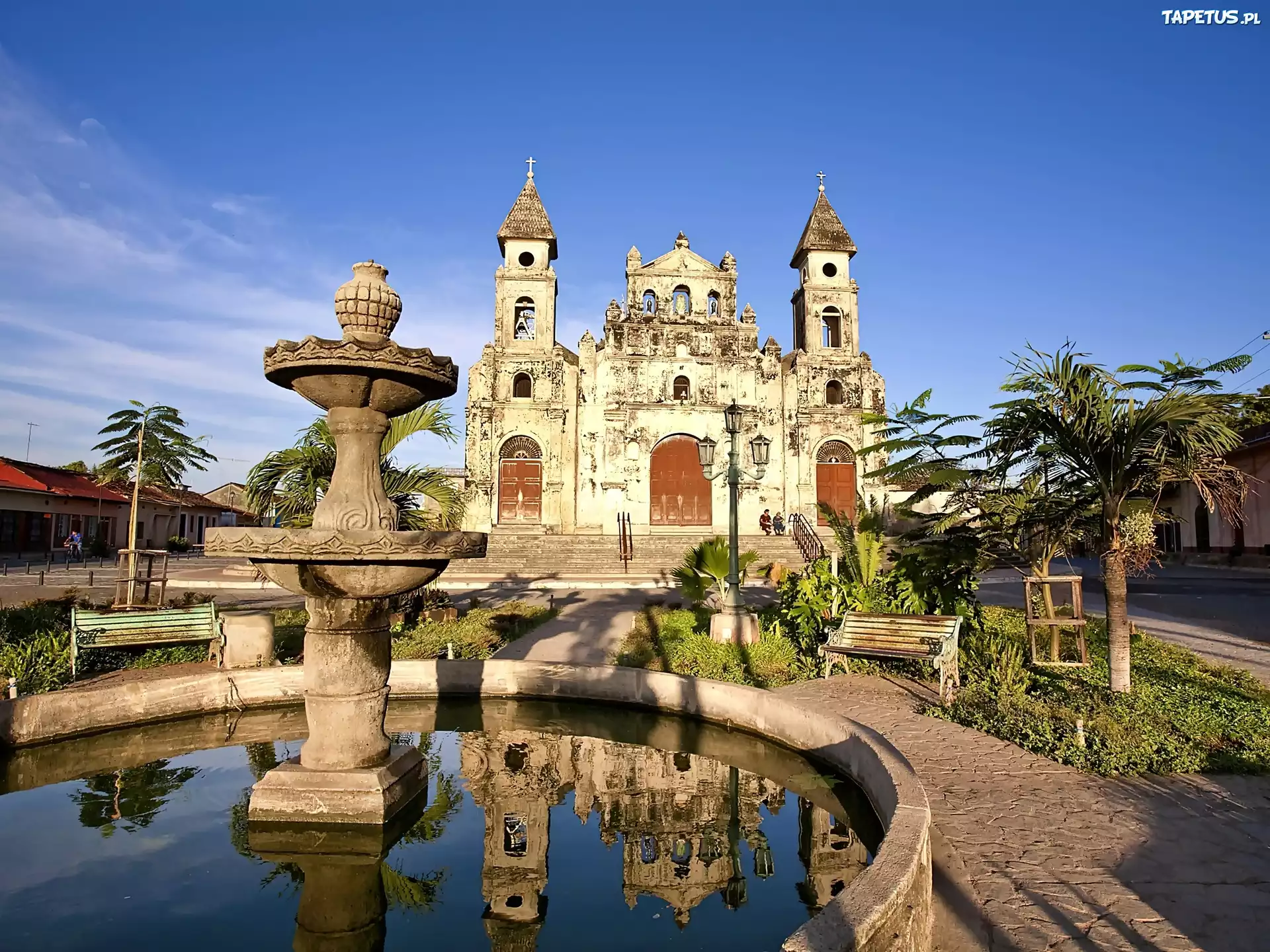 Nikaragua, Granada, Kościół, Guadalupe, Fontanna, Odbicie