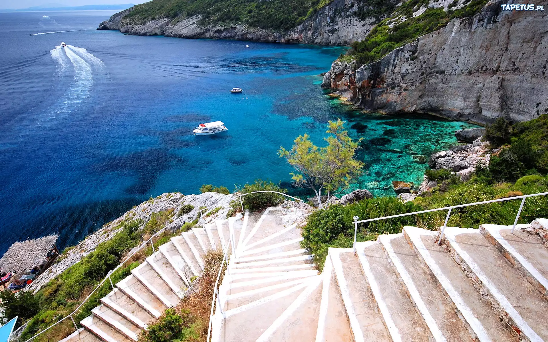Grecja, Zakynthos, Przylądek Skinari, Stateczki, Schody