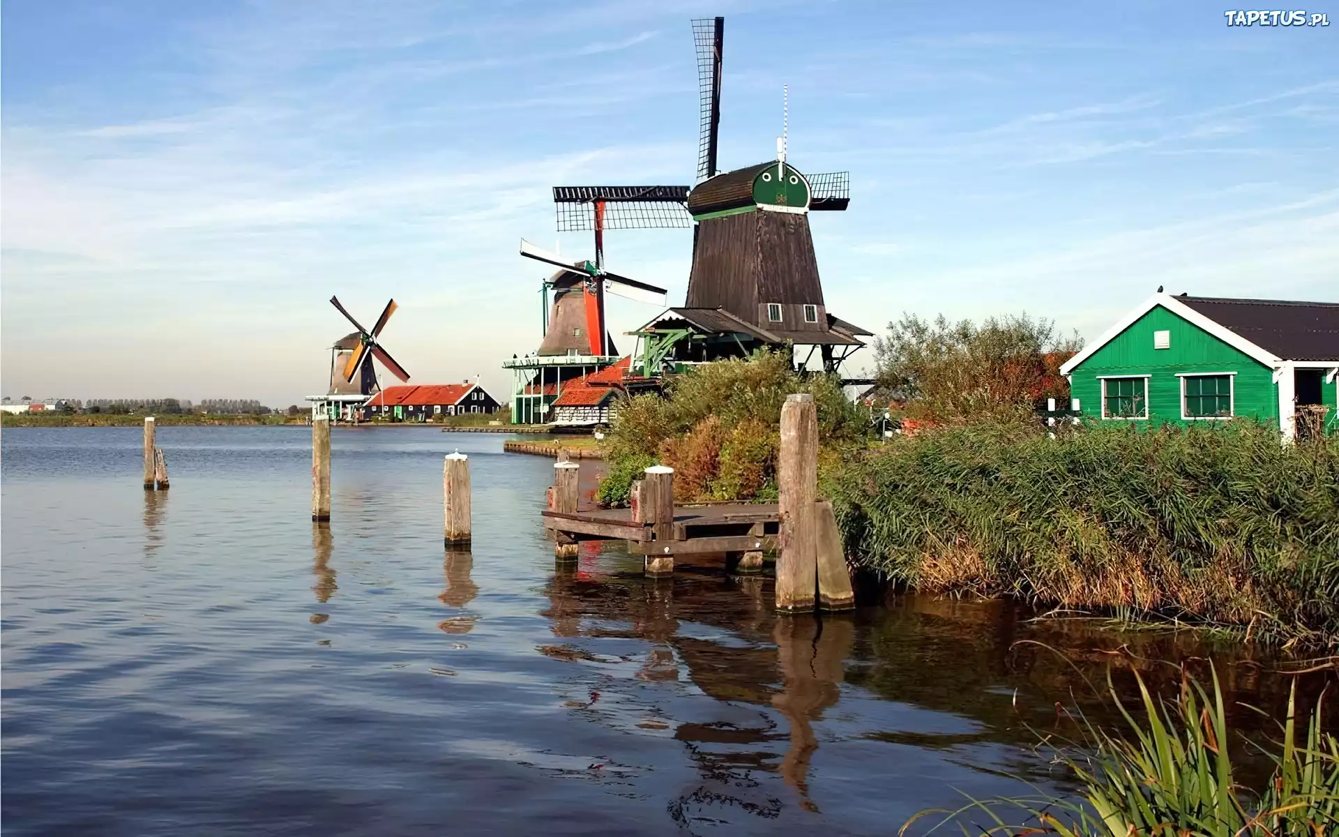 Amsterdam, Kanał, Wiatraki, Domy