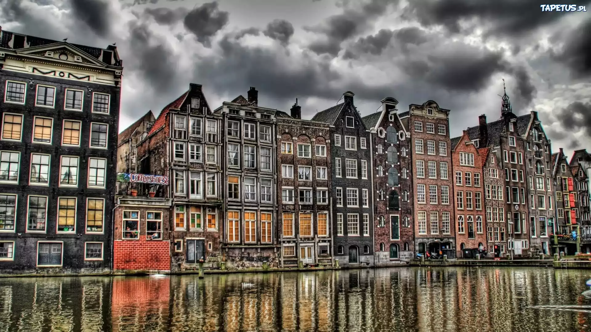 Amsterdam, Kamieniczki, Nad Kanałem, Pochmurne, Niebo