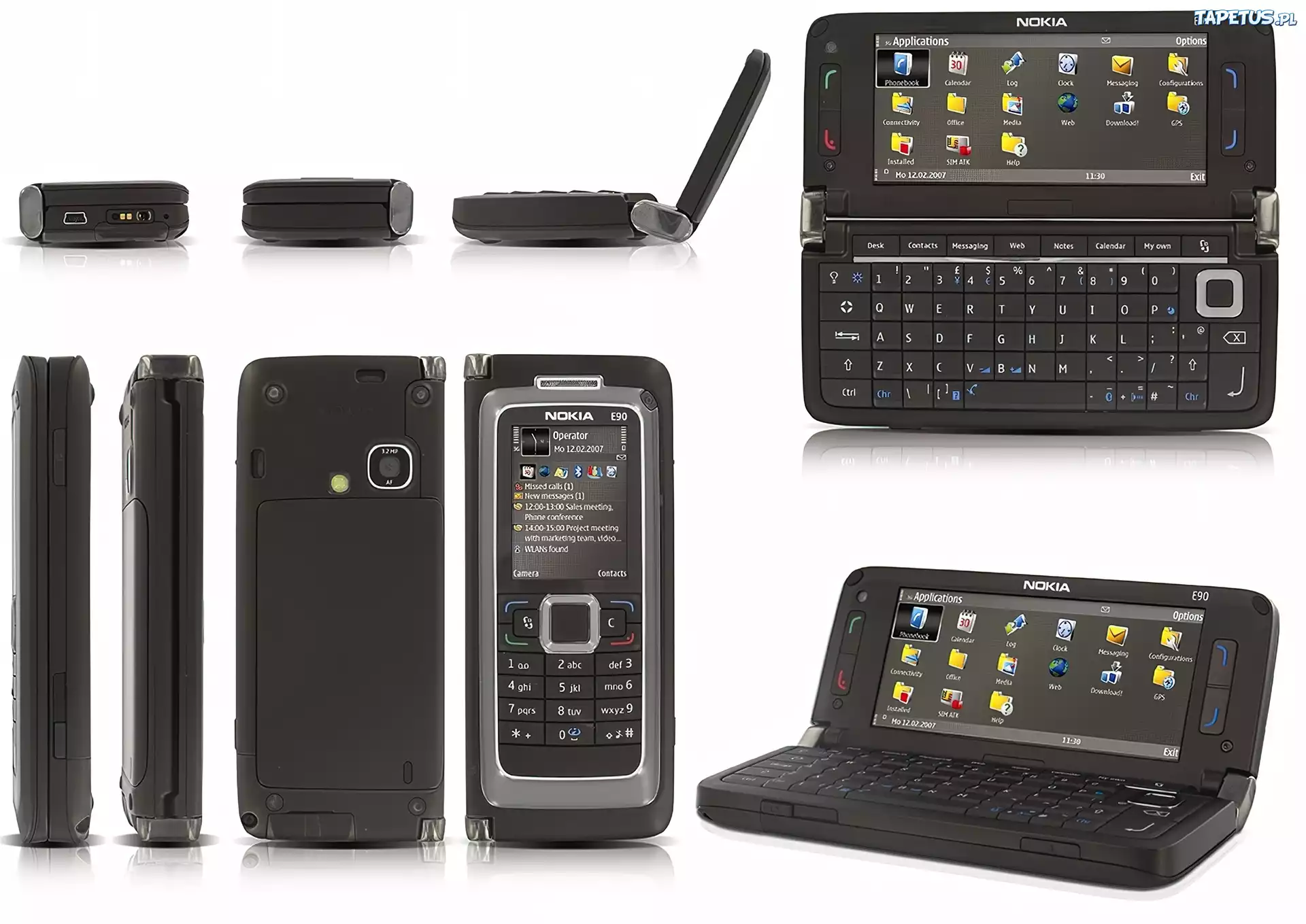 Nokia E90, Czarna, Panorama, Tył, Boki, Góra, Dół