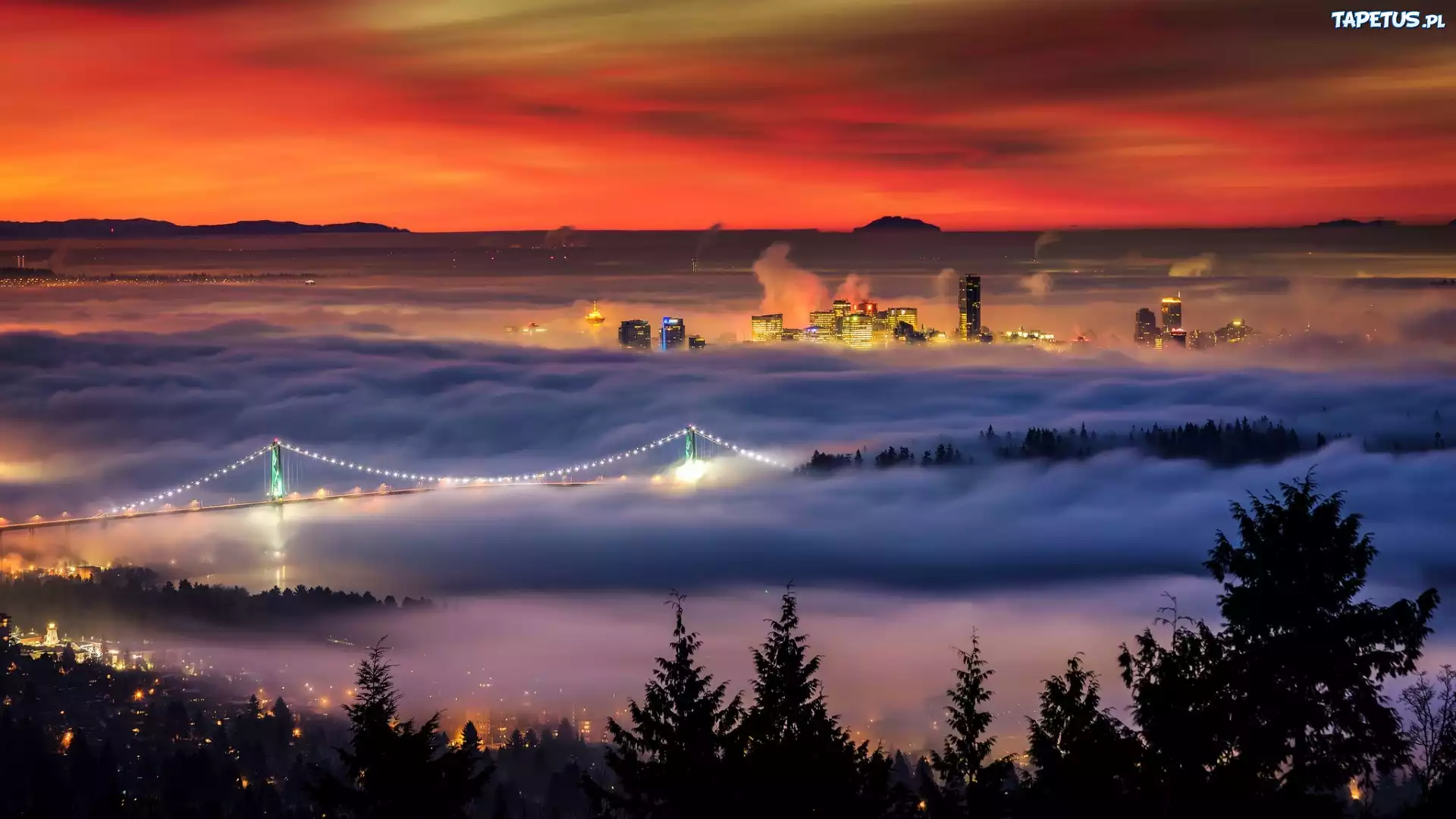 Rzeka, Most, Mgła, Panorama, Miasta, Vancouver