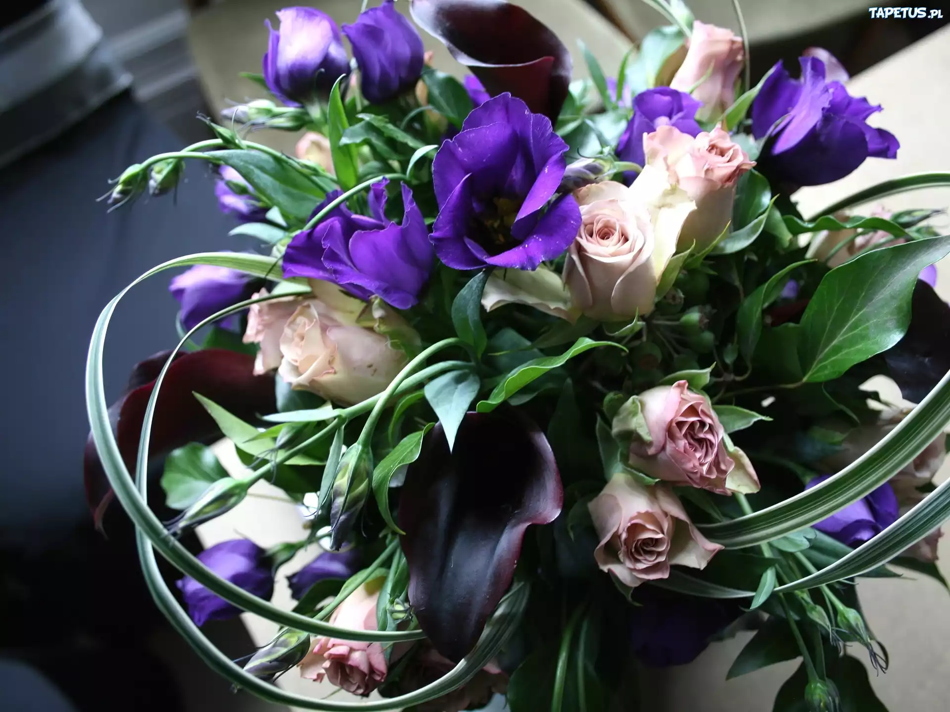 Kwiaty, Bukiet, Eustoma, Róże