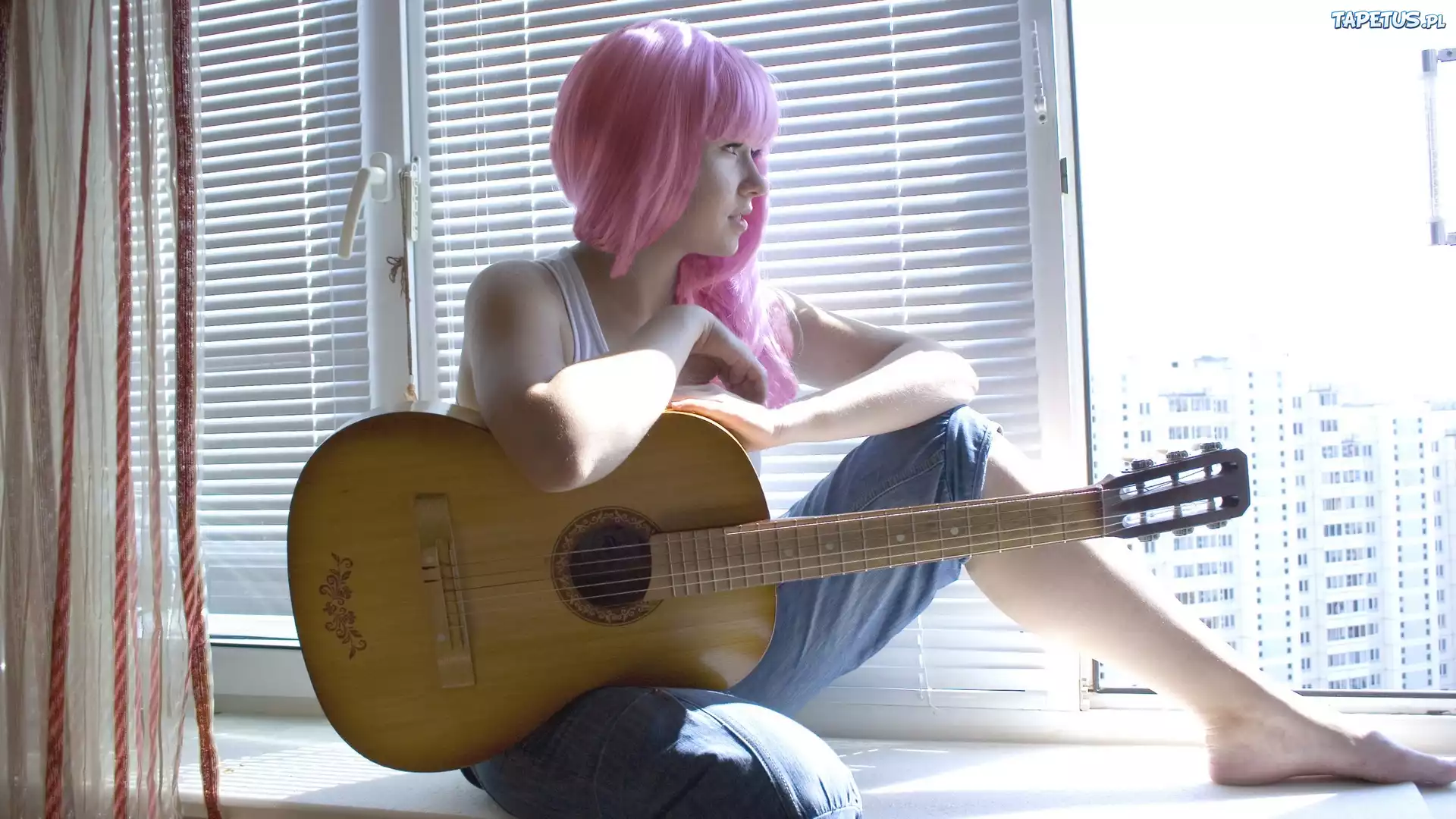 Młoda, Dziewczyna, Gitara, Okno
