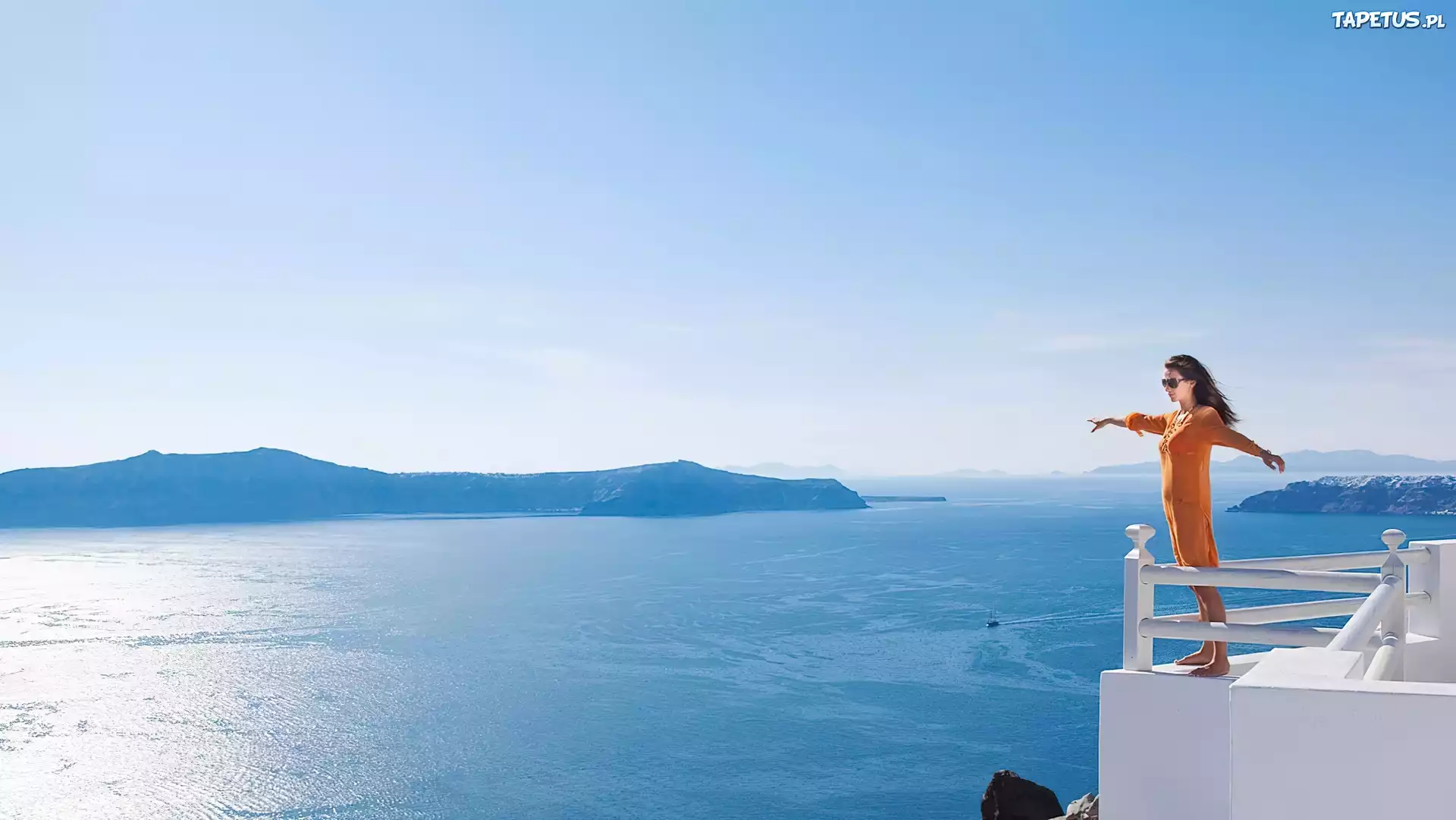 Kobieta, Morze, Santorini, Grecja