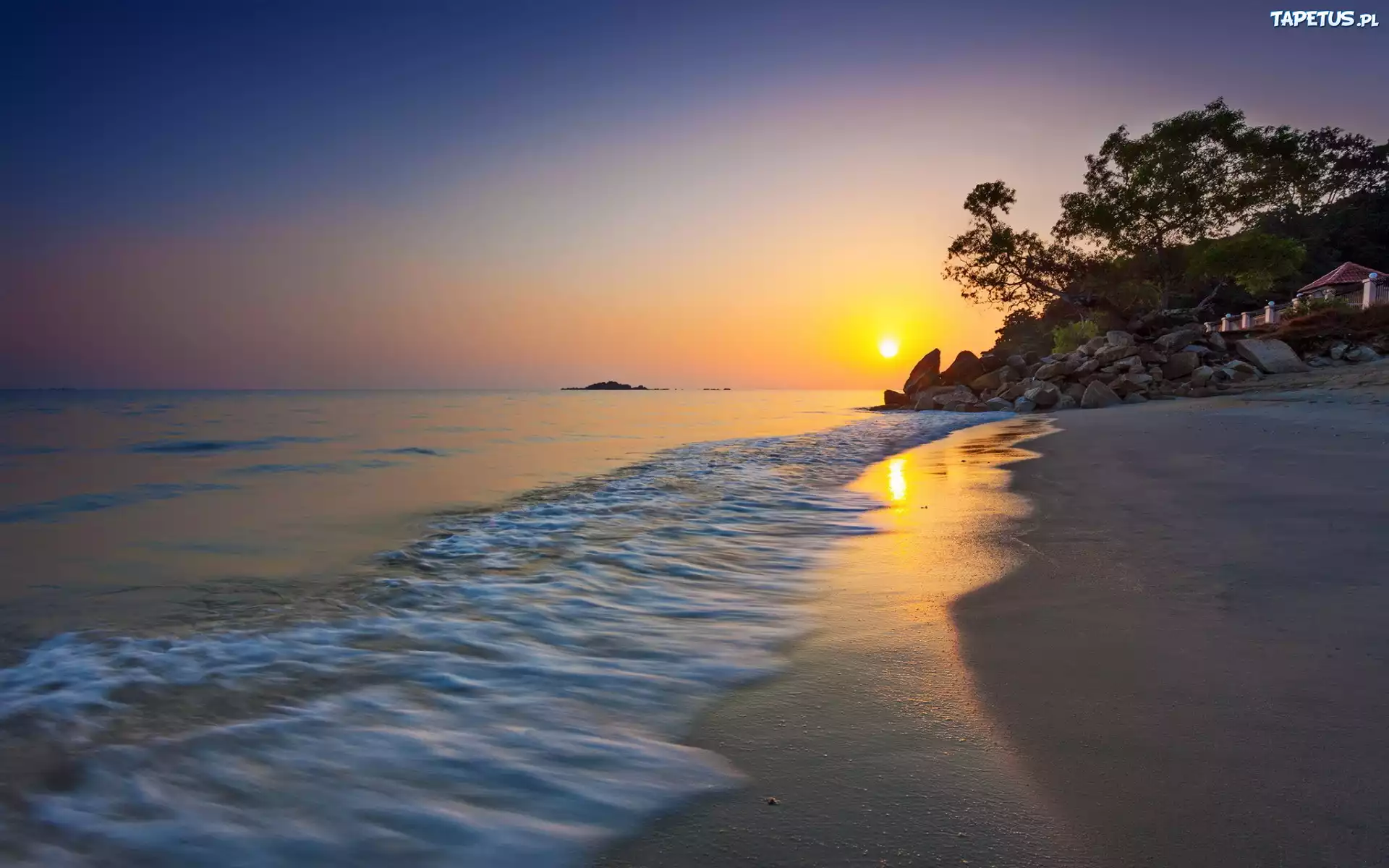 Morze, Plaża, Zachód, Słońca