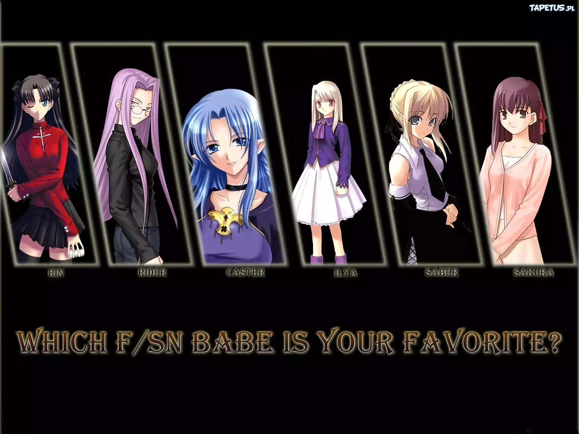 Fate Stay Night, dziewczyny, ramki, zdjęcia, napis