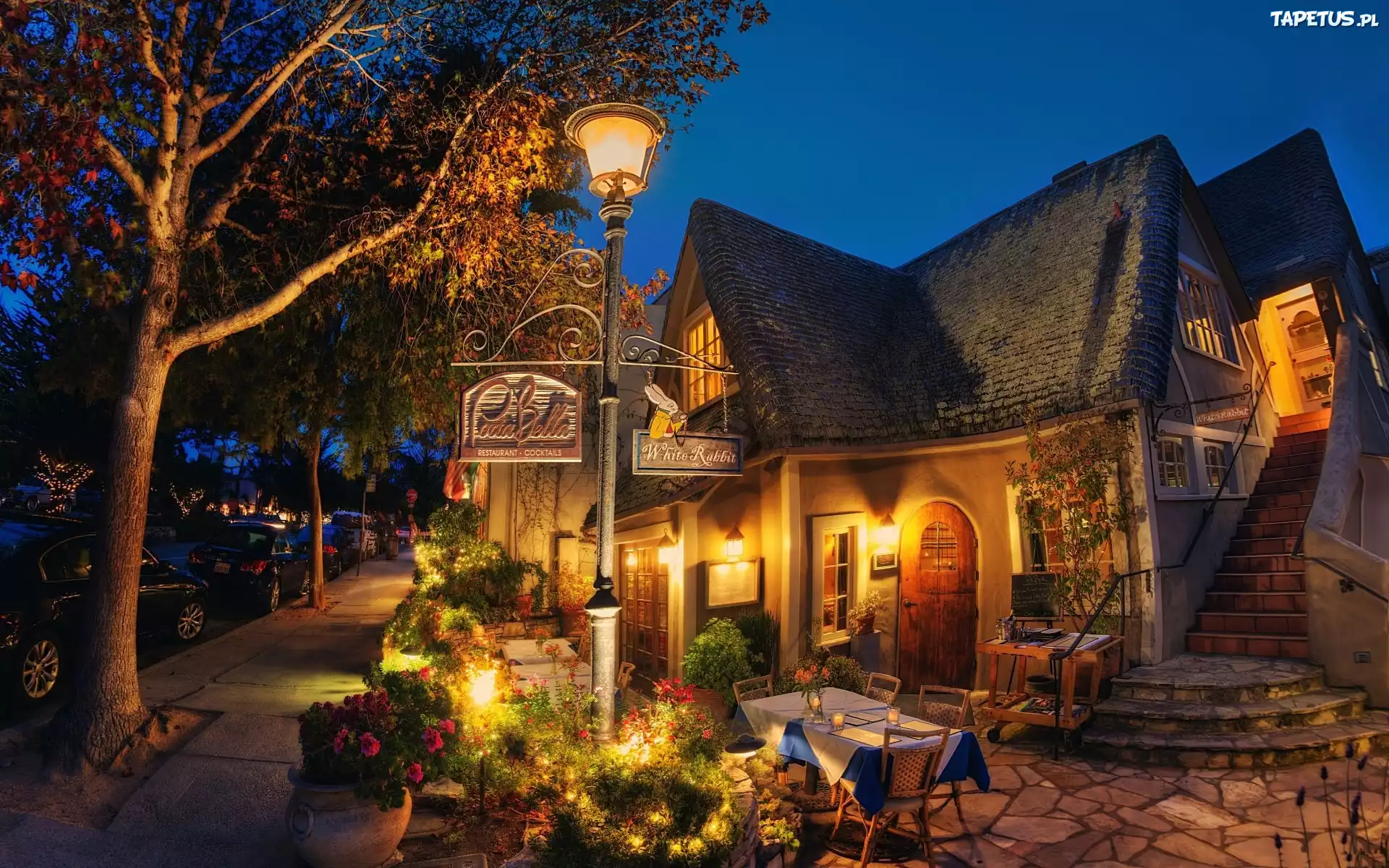 Restauracja, Miasto, Nocą, Kalifornia