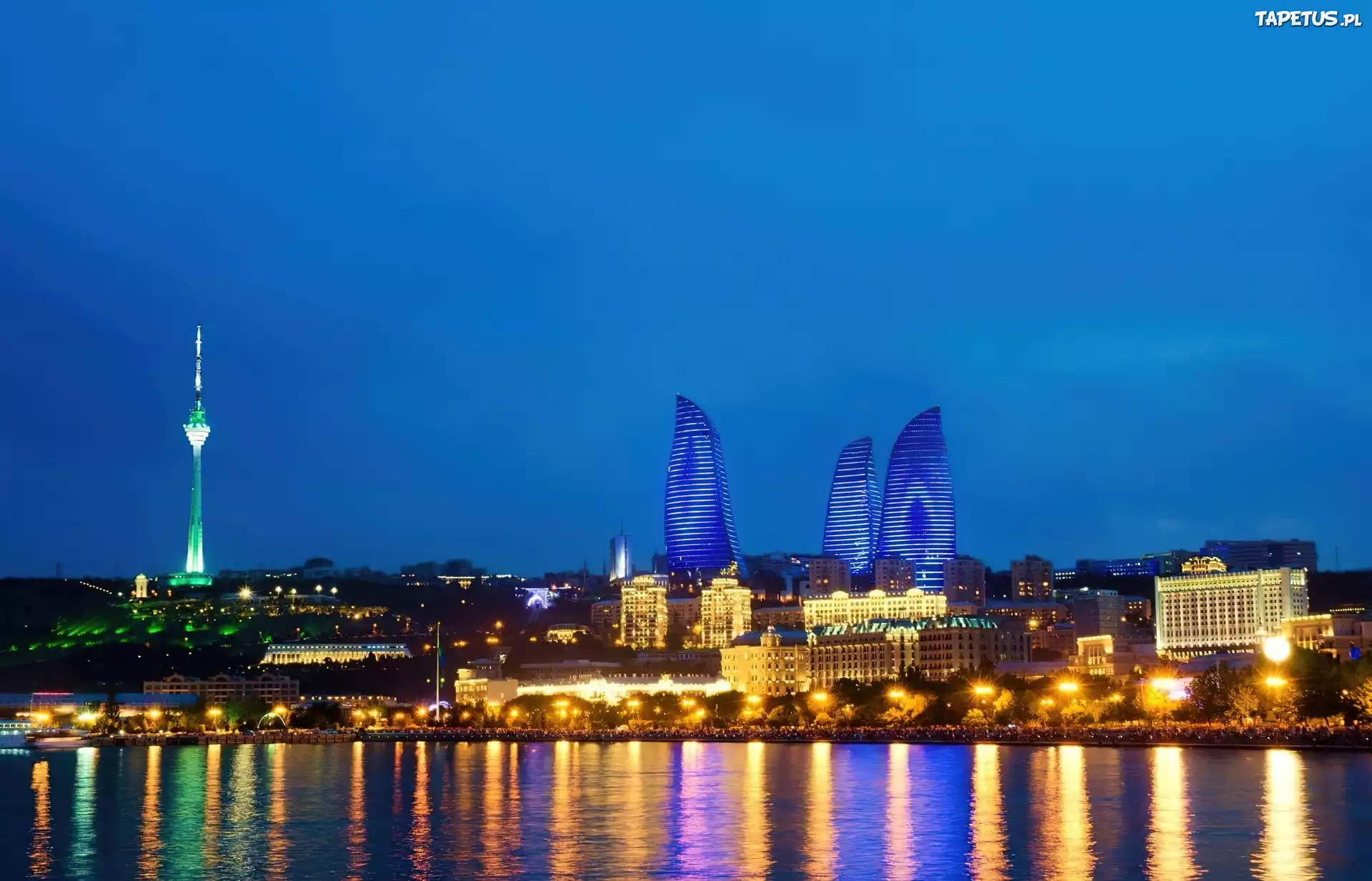 Baku, Noc, Odbicie, Swiatła