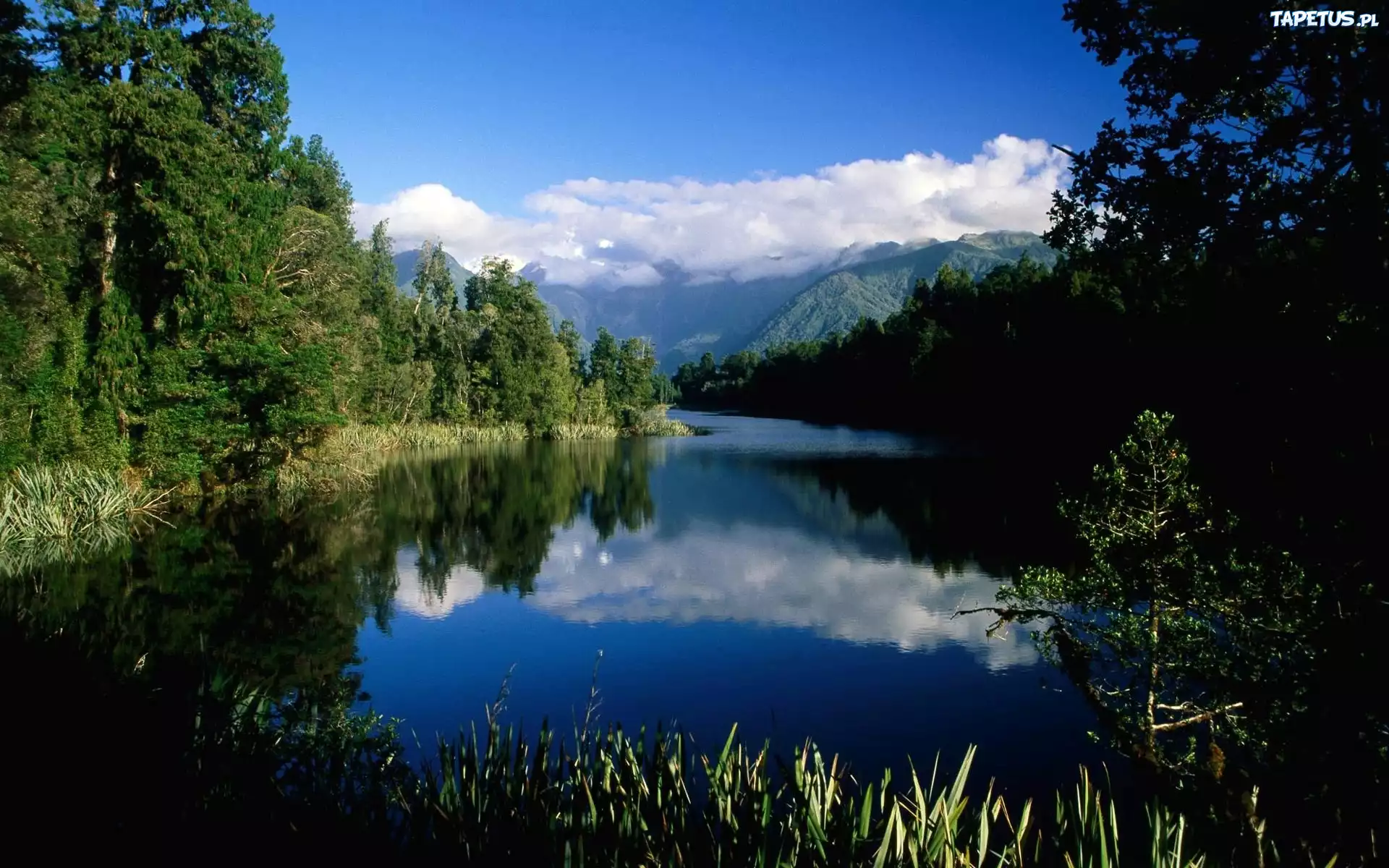 Góry, Jezioro, Las, Obłoki