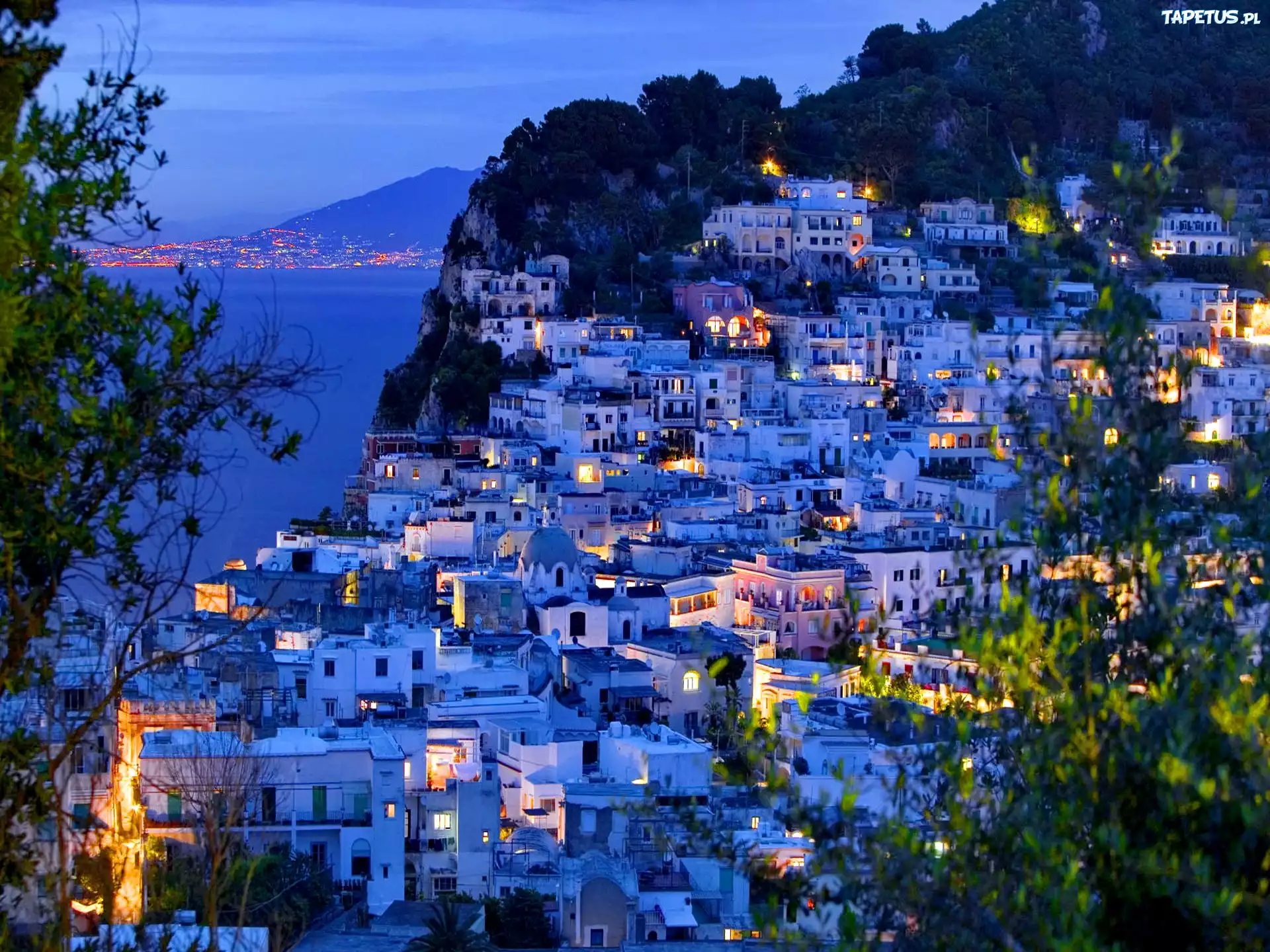 Domy, Noc, Wyspa, Capri