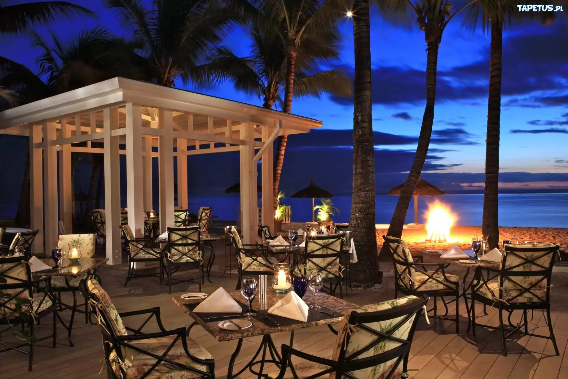 Restauracja, Plaża, Ognisko, Ocean, Mauritius