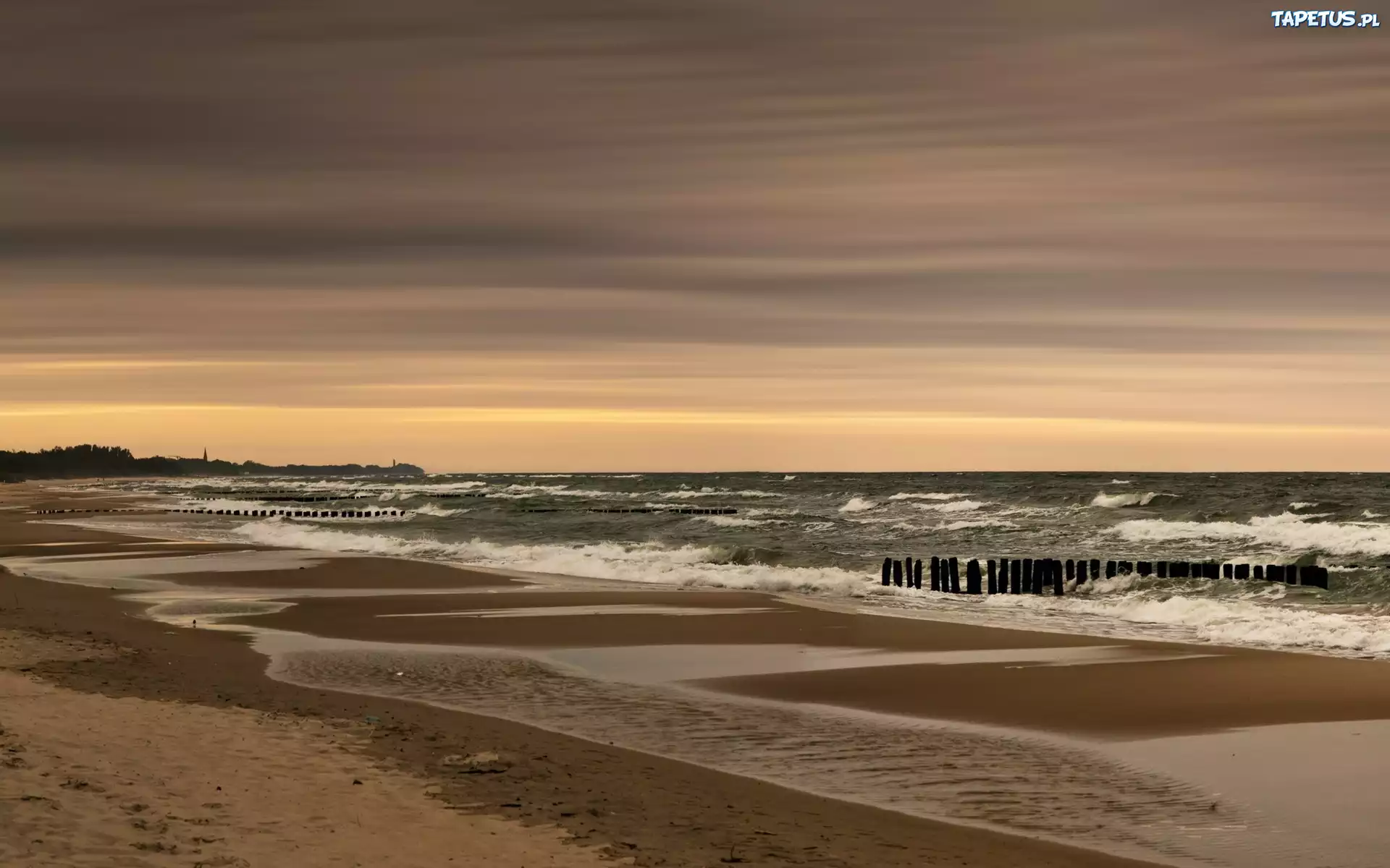 Morze, Plaża, Fale, Zachód, Słońca