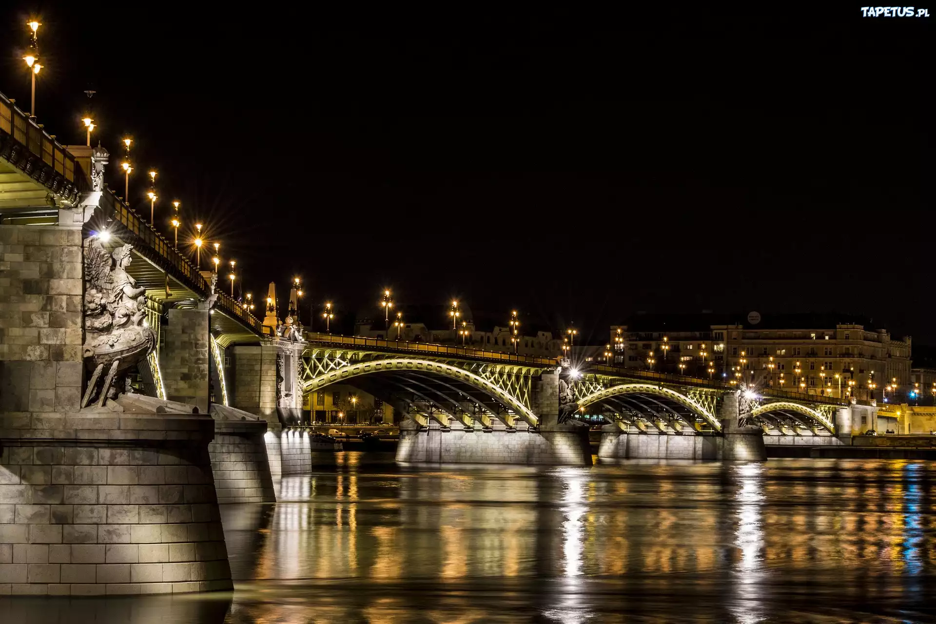 Oświetlony, Most, Rzeka Dunaj, Budapeszt, Węgry