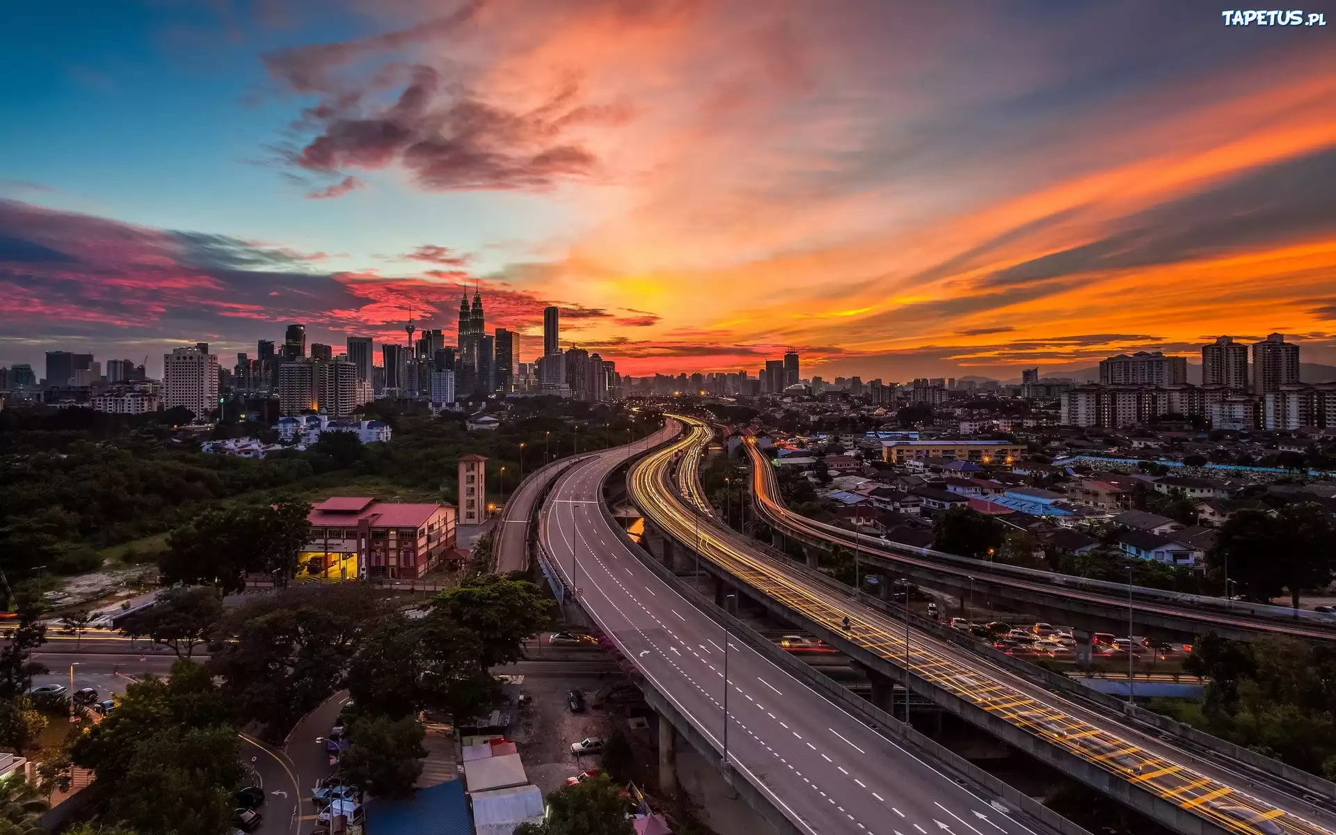 Kuala Lumpur, Miasto, Droga, Zachód, Słońca