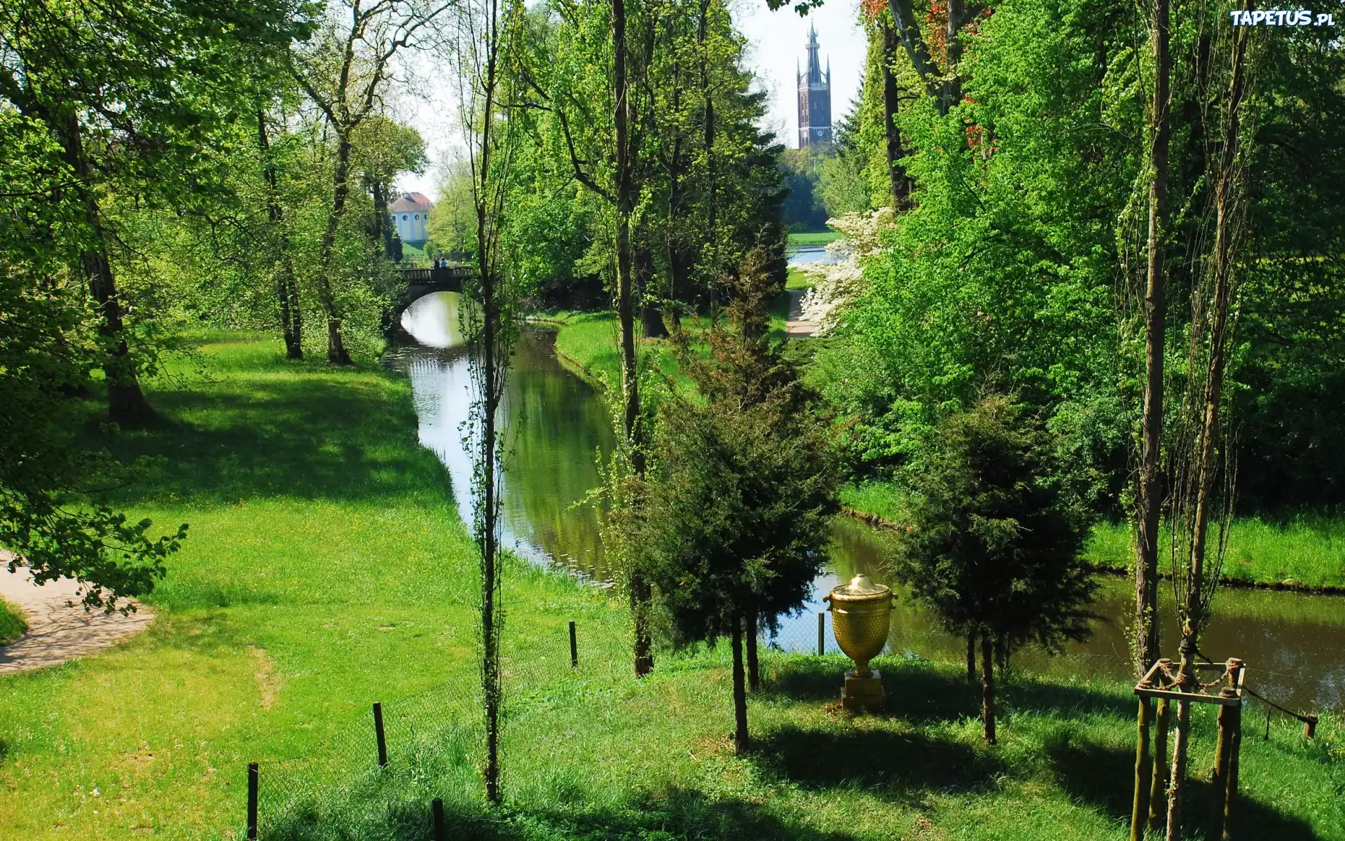 Park, Rzeka, Most, Alejki