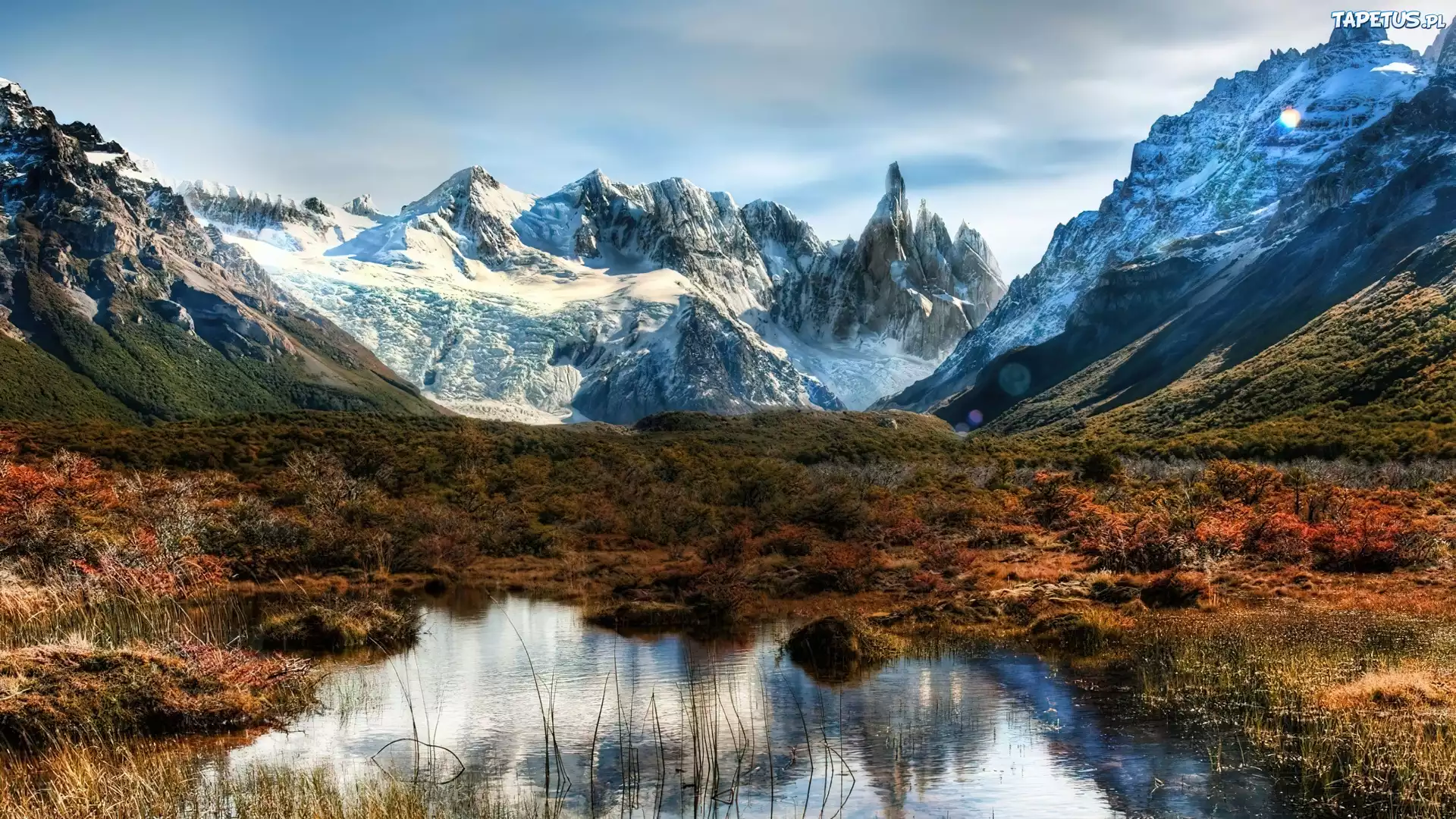 Góry, Woda, Trawy, Patagonia, Argentyna