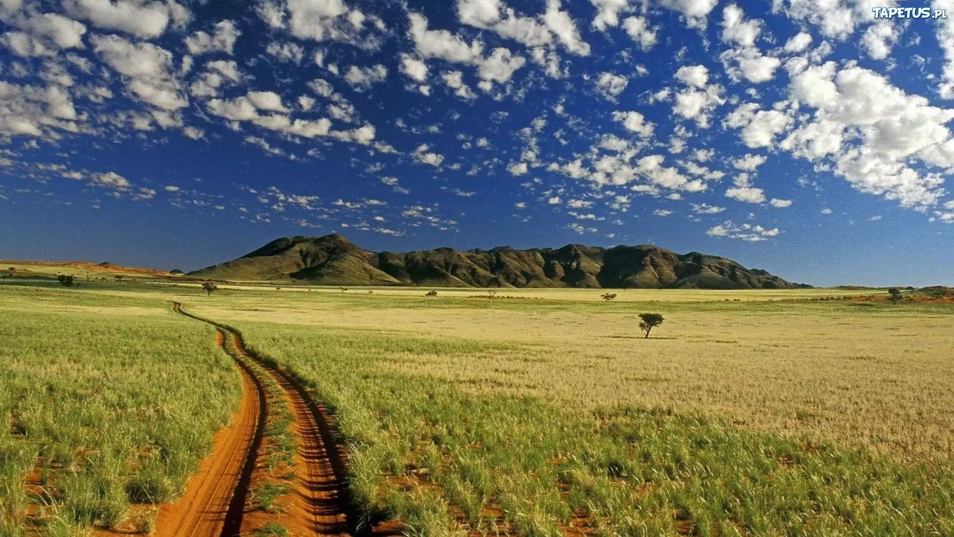 Góry, Chmurki, Trawa, Droga, Namibia