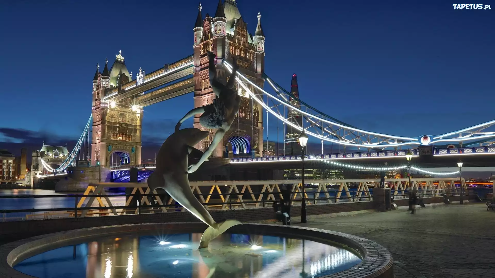 Anglia, Most, Tower Bridge, Fontanna, Delfin