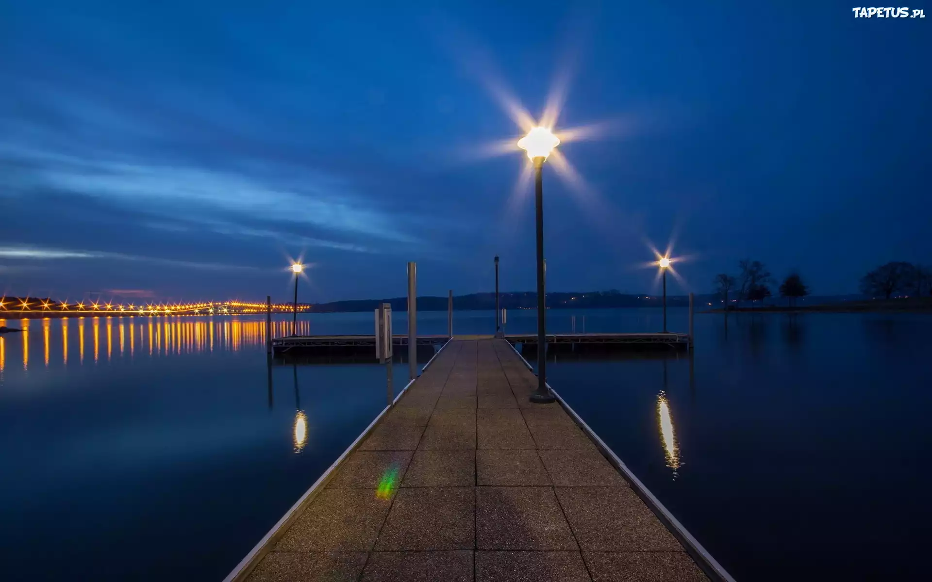 Jezioro, Oświetlone, Molo