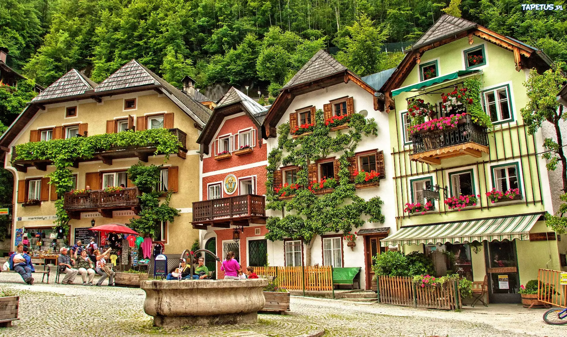 Domy, Skwerek, Miasteczko, Hallstatt, Austria