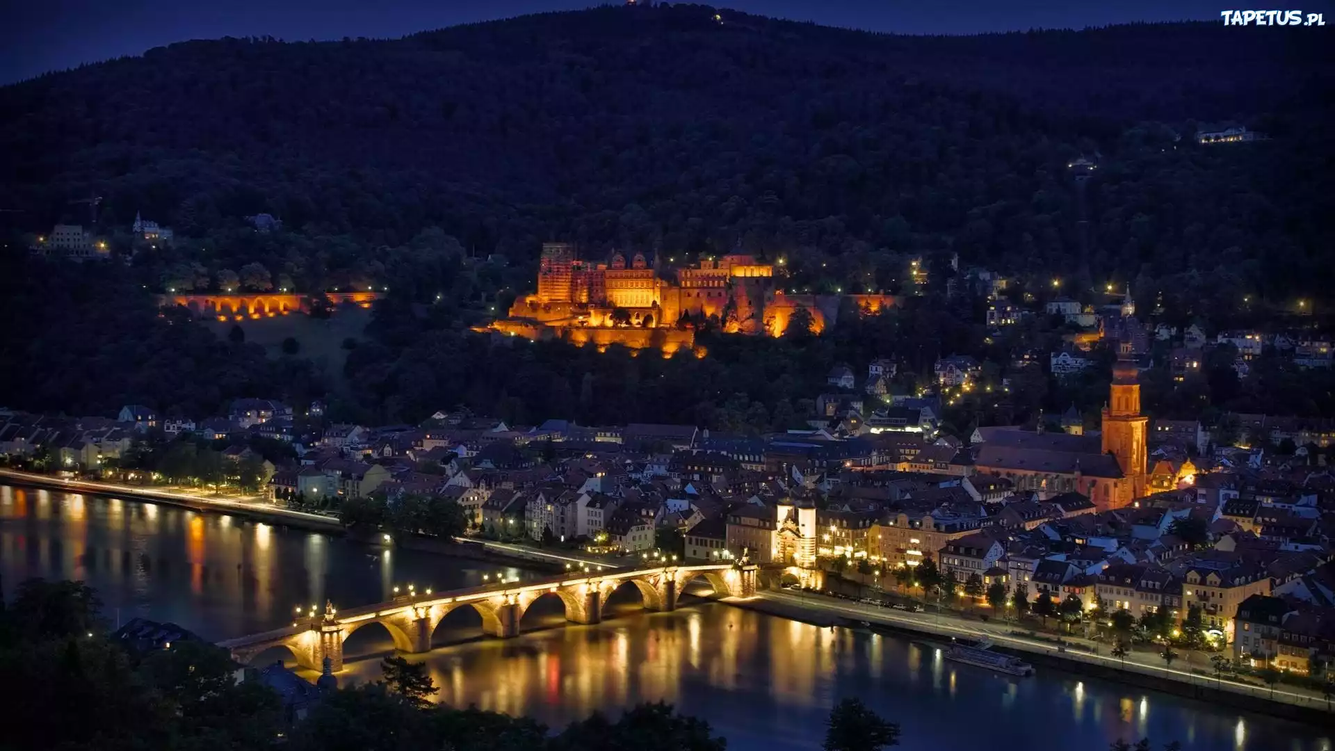 Panorama, Heidelberg, Niemcy, Noc