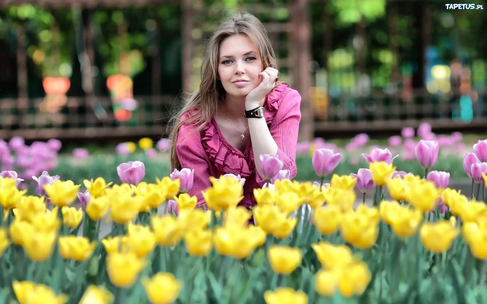 Młoda, Kobieta, Tulipany