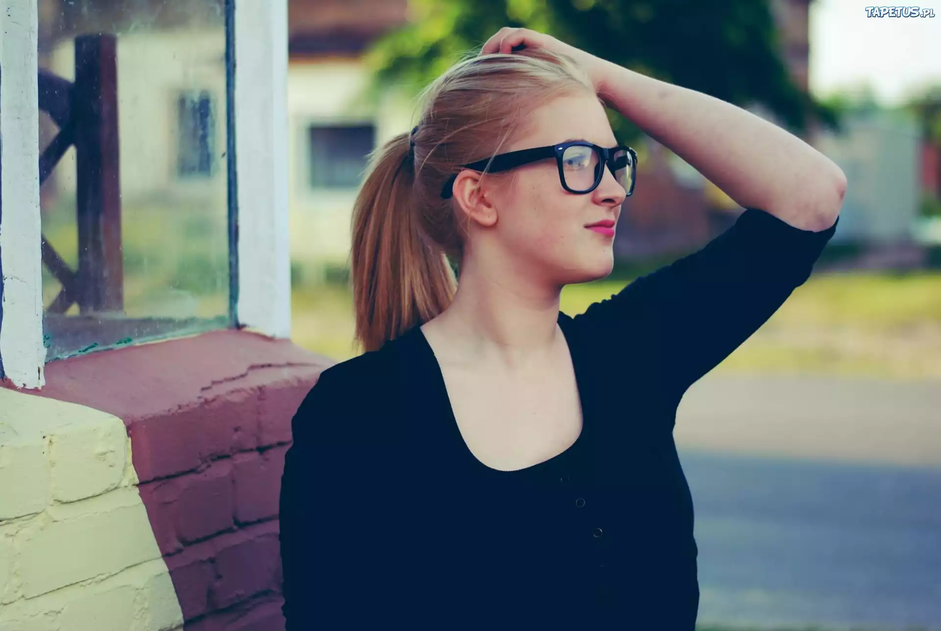Kobieta, Blondynka, Okulary