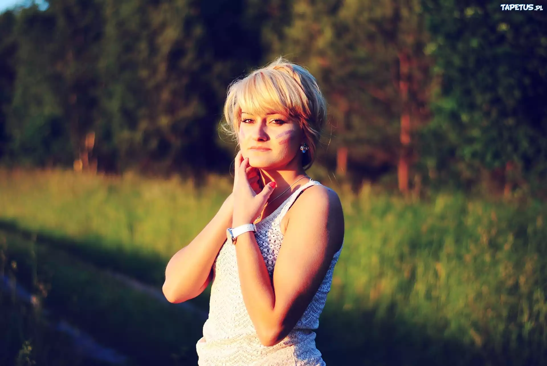 Kobieta, Blondynka, Umalowana, Twarz