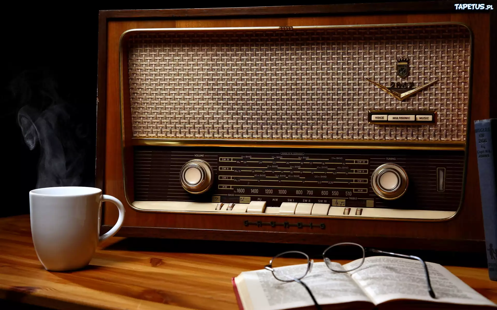 Radio, Stare, Okulary, Książka, Filiżanka