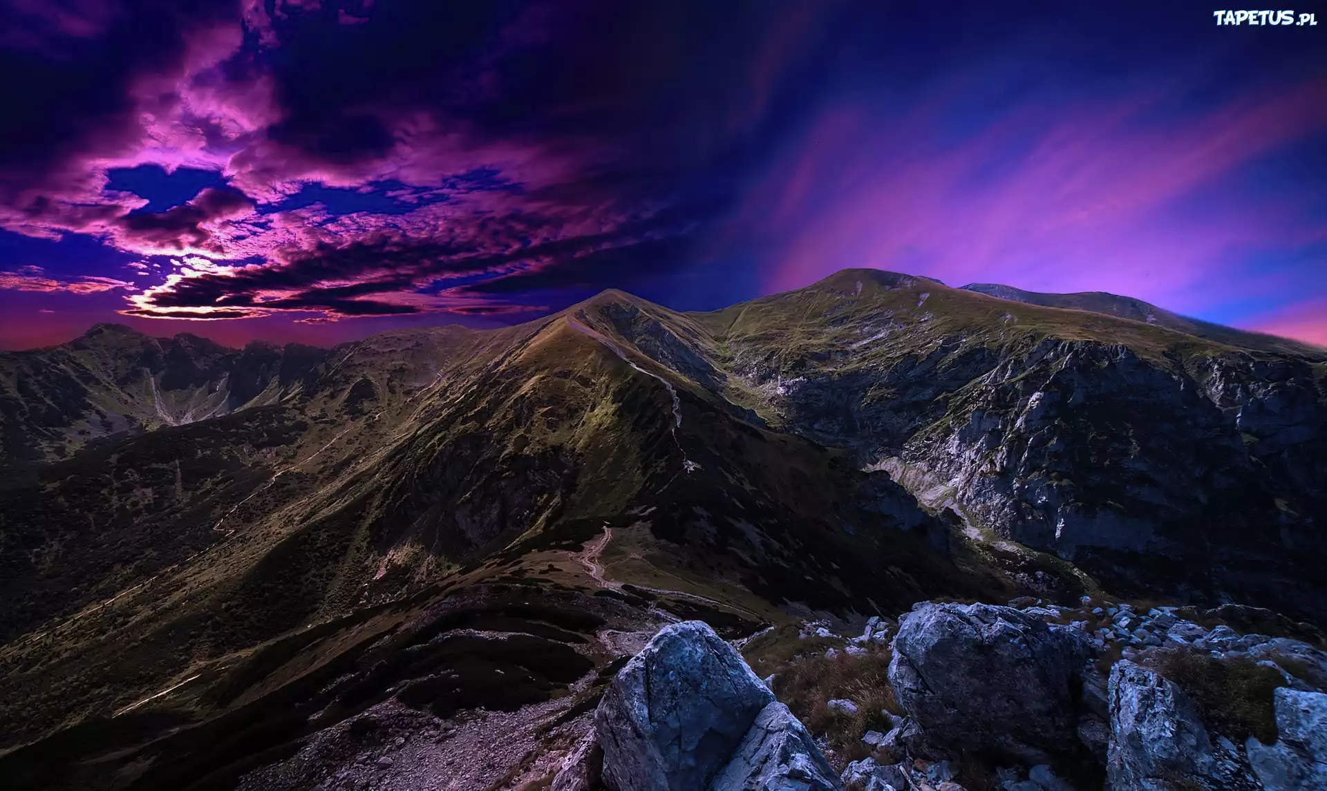 Tatry, Góry, Niebo, Chmury, Skały