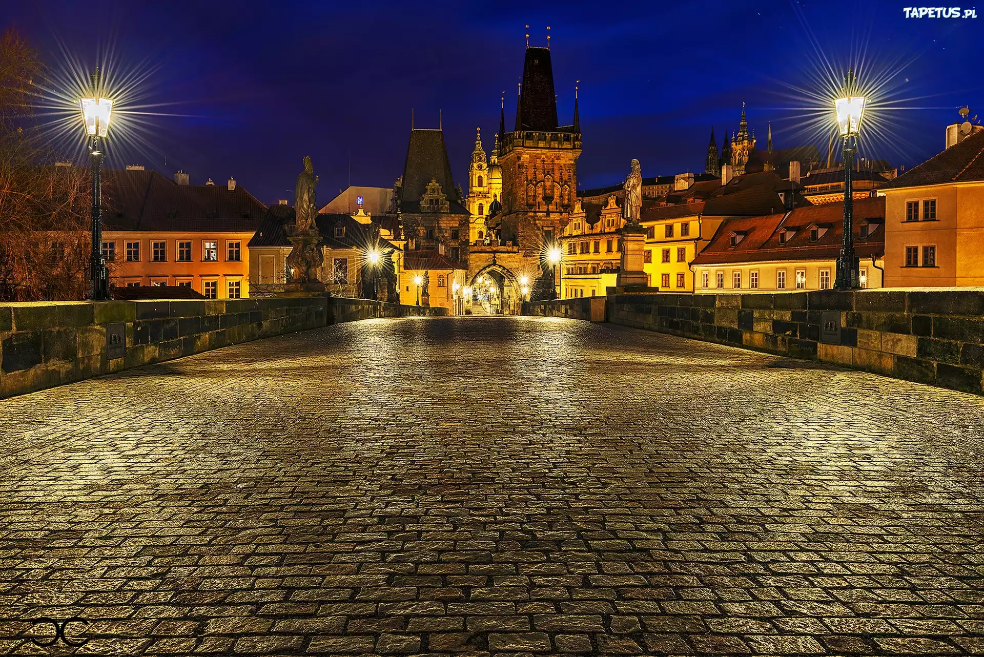 Praga, Czechy, Miasto, Noc