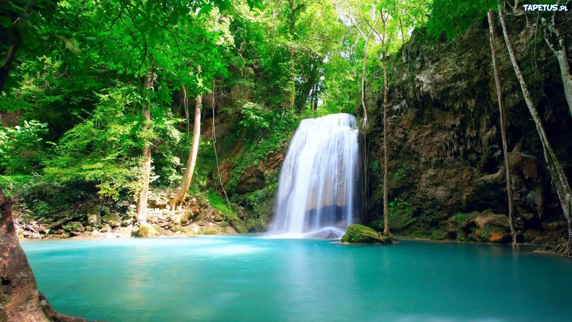 Wodospad, Jeziorko, Drzewa, Plitvice, Chorwacja