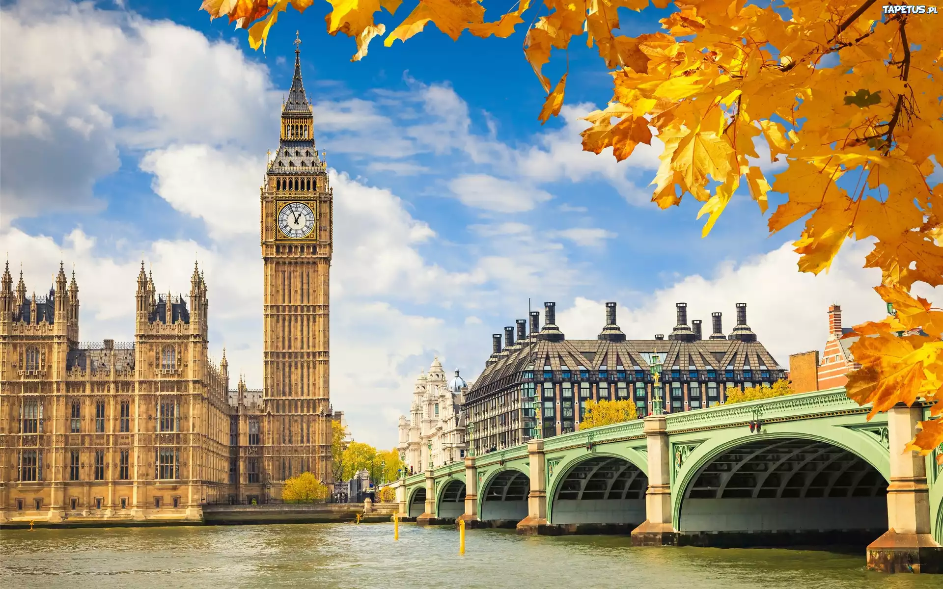 Big Ben, Londyn, Tamiza, Most, Jesień