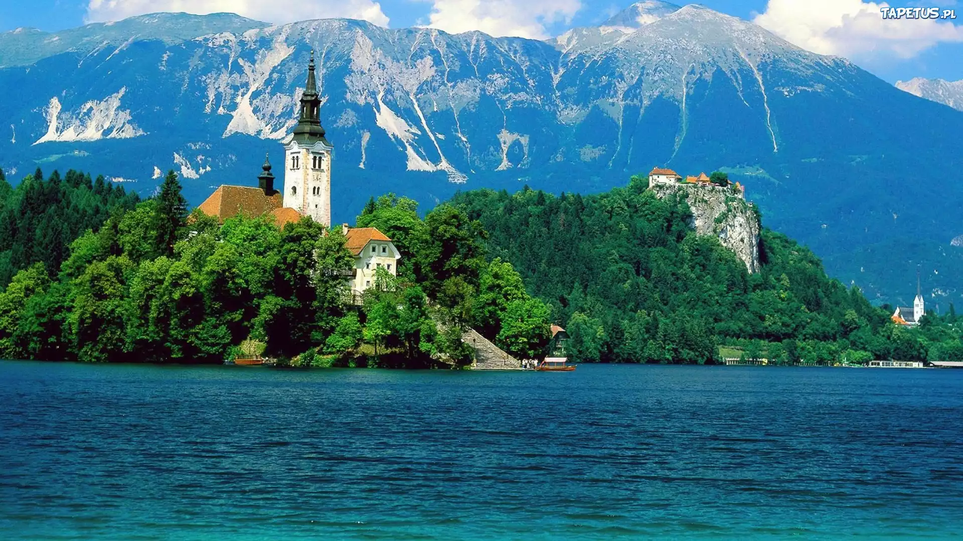 Kościół, Zamek, Jezioro, Góry, Bled, Słowenia