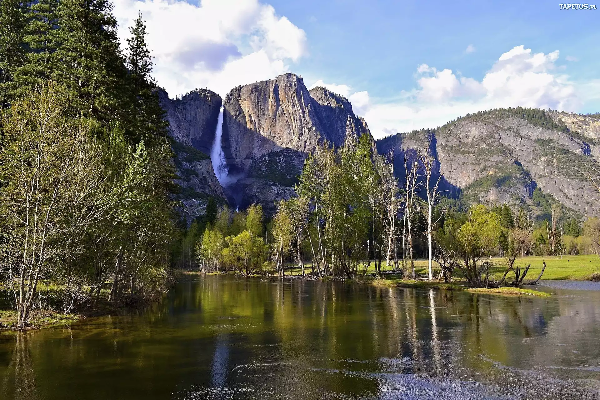 Góry, Rzeka, Las, Park Narodowy Yosemite, USA