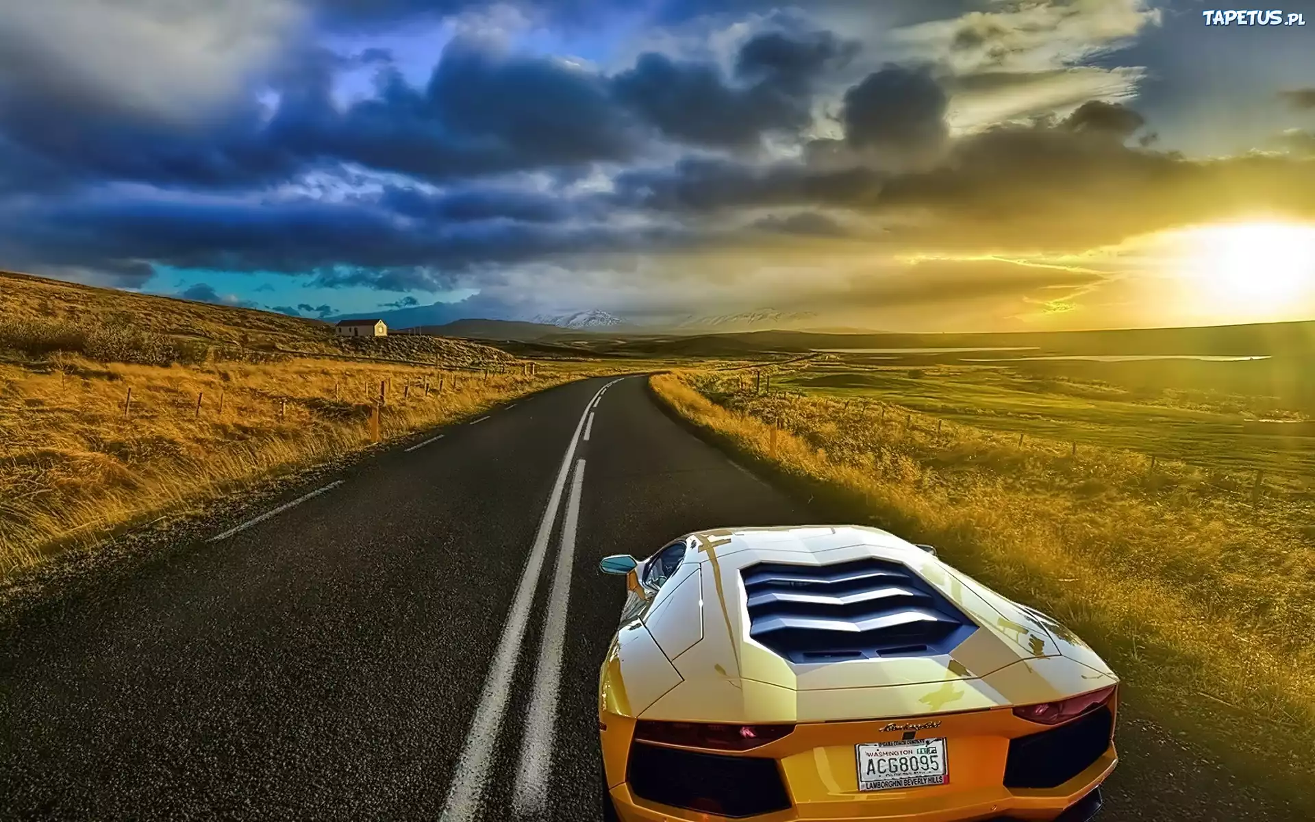 Lamborghini, Aventador, Droga, Niebo