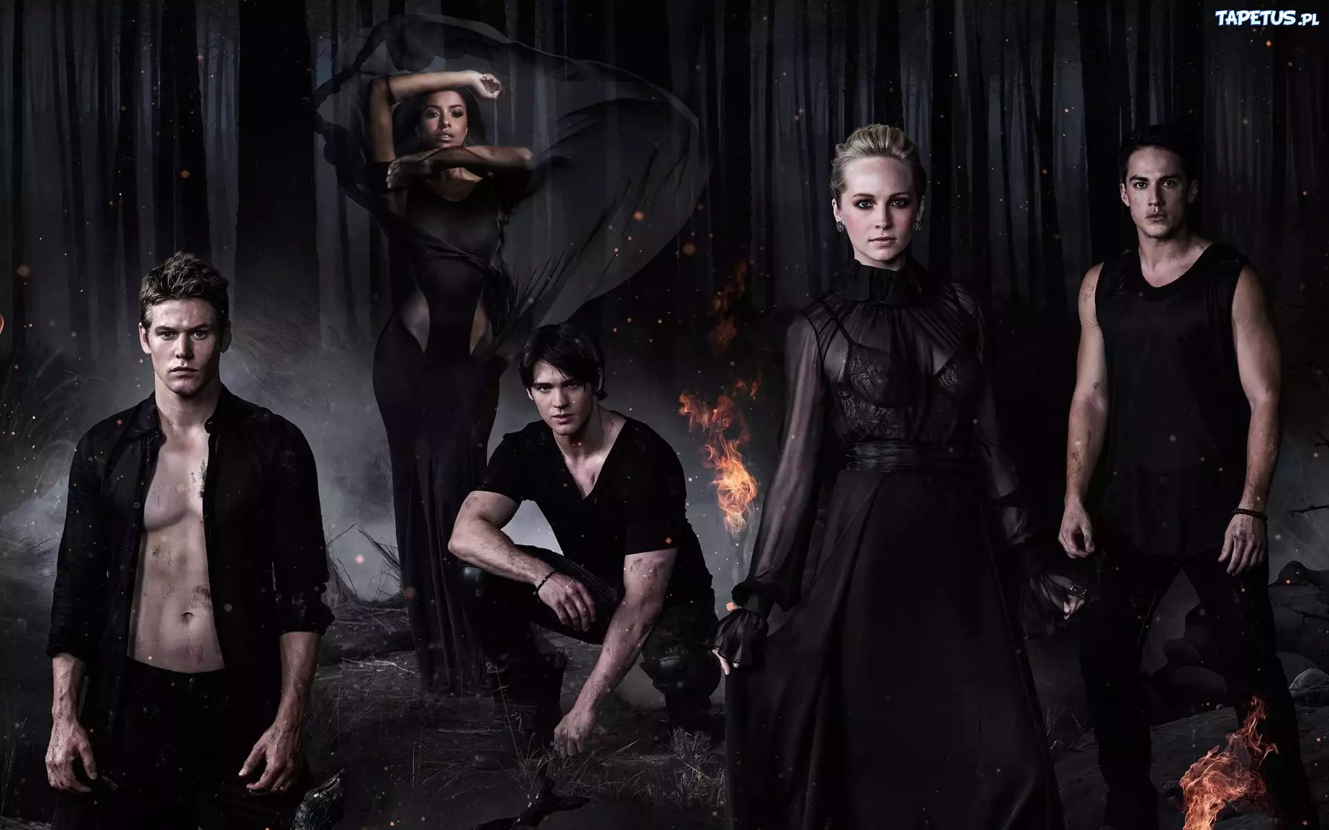 Pamiętniki wampirów, The Vampire Diaries, Steven R McQueen, Candice Accola, Michael Trevino, Noc, Ogień, Las, Bohaterowie