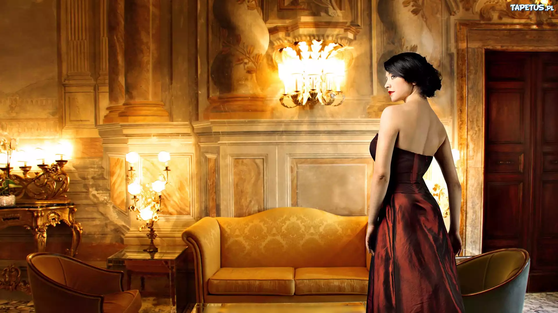 Wnętrze, Salon, Brunetka