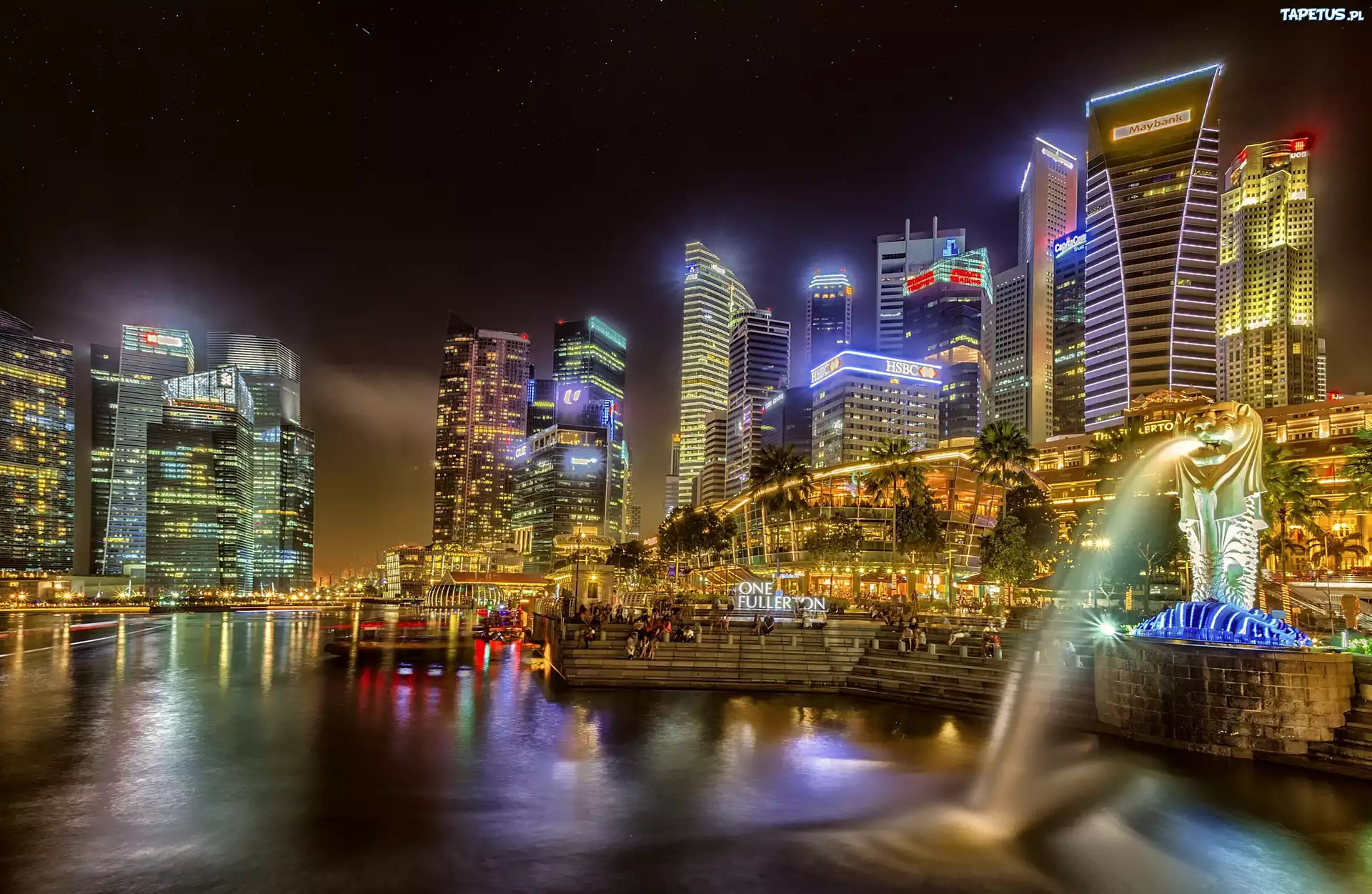 Singapur, Miasto, Noc, Światła