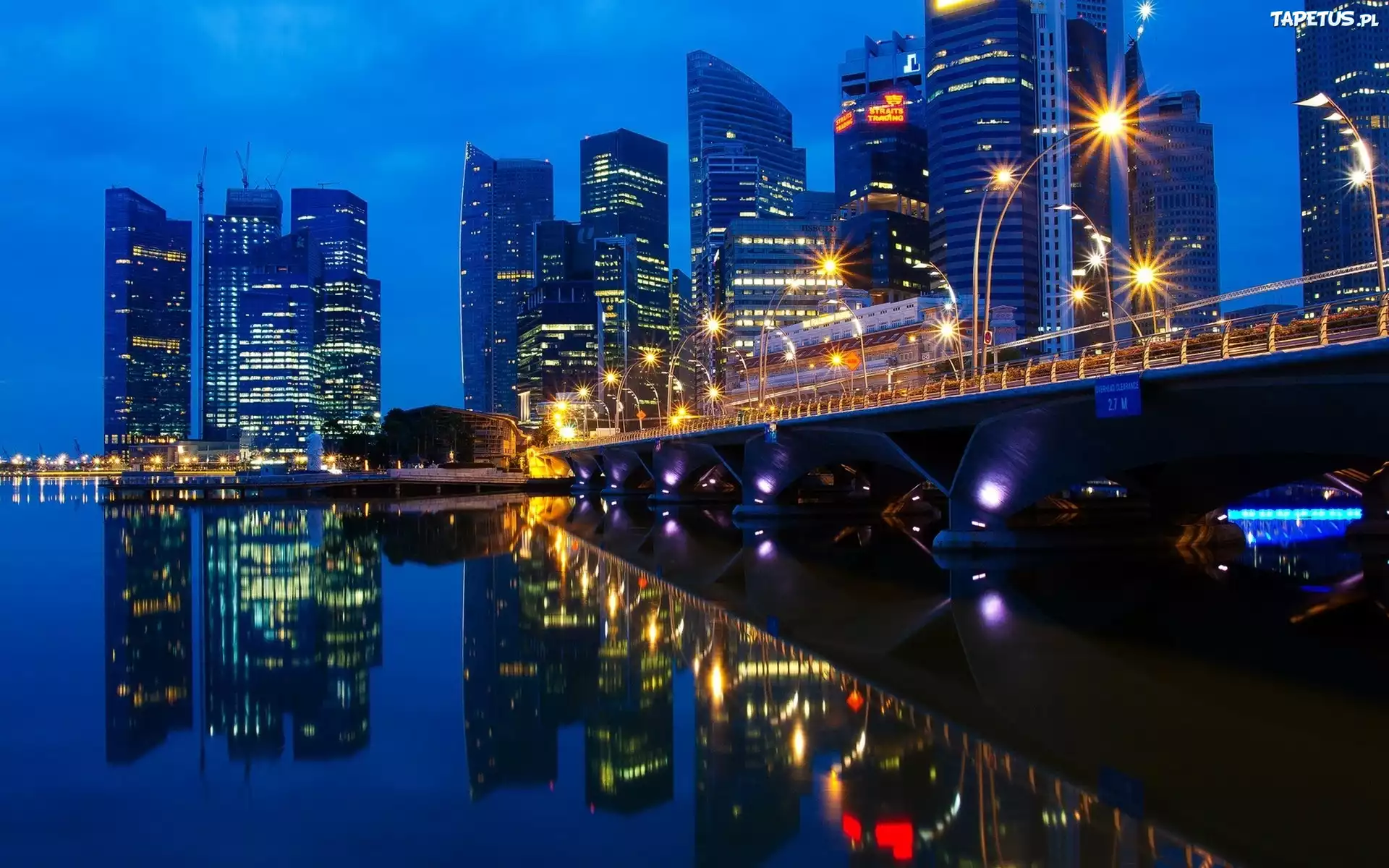 Rzeka, Most, Wieżowce, Kuala Lumpur, Miasto, Nocą