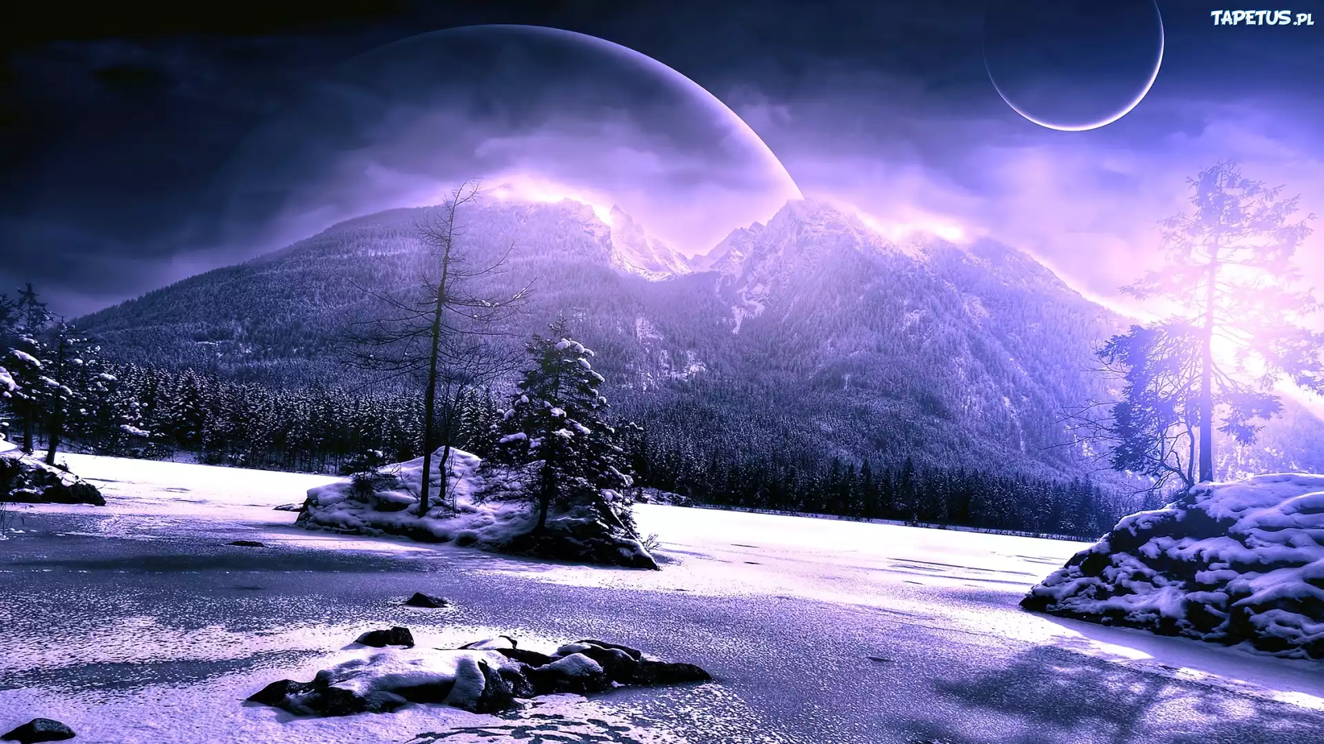 Fantasy, Zima, Góry, Planety, Las