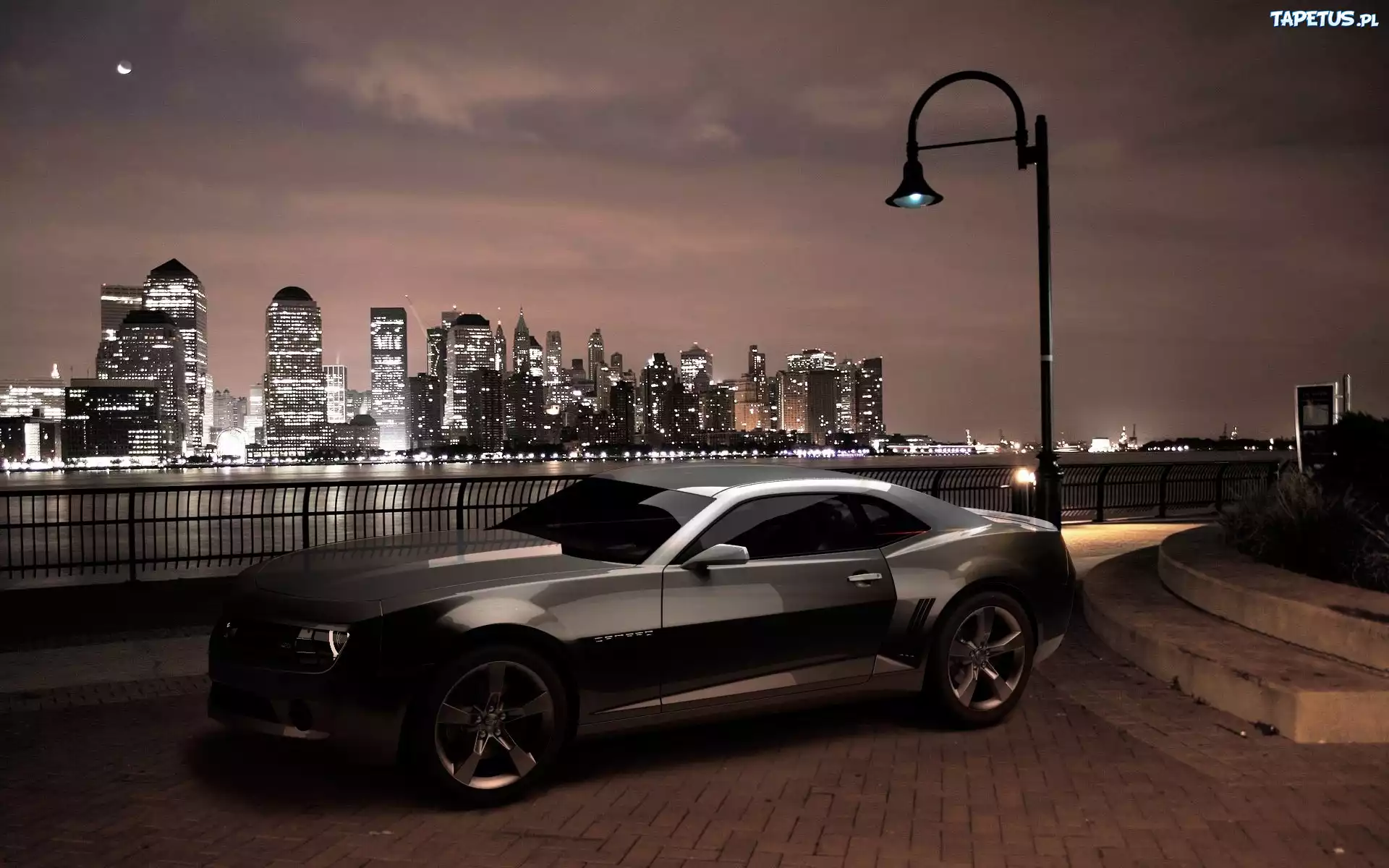 Chevrolet, Camaro, Miasto, Rzeka, Latarnia, Noc