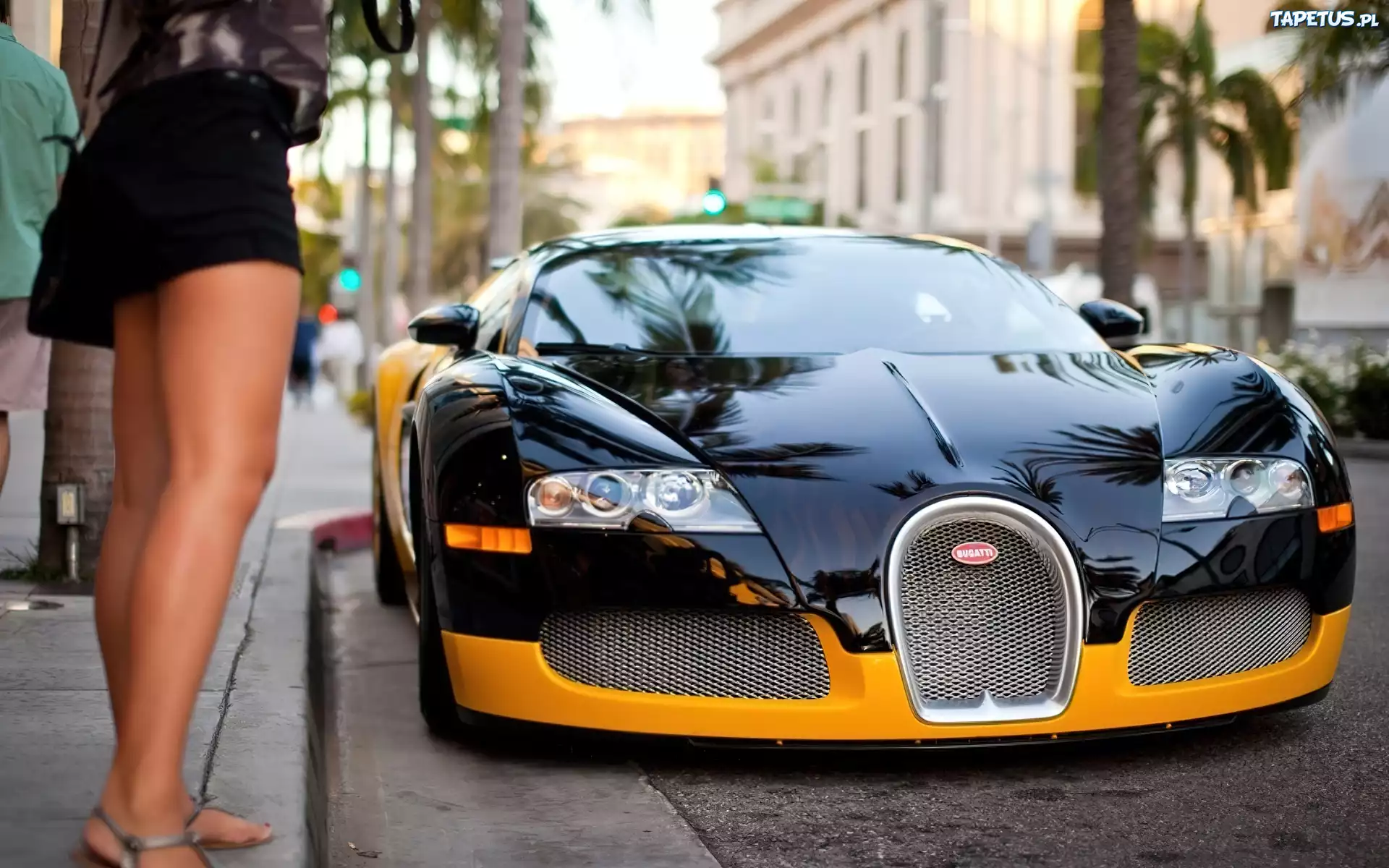 Auto, Bugatti, Veyron, Kobieta, Nogi, Miasto, Ulica