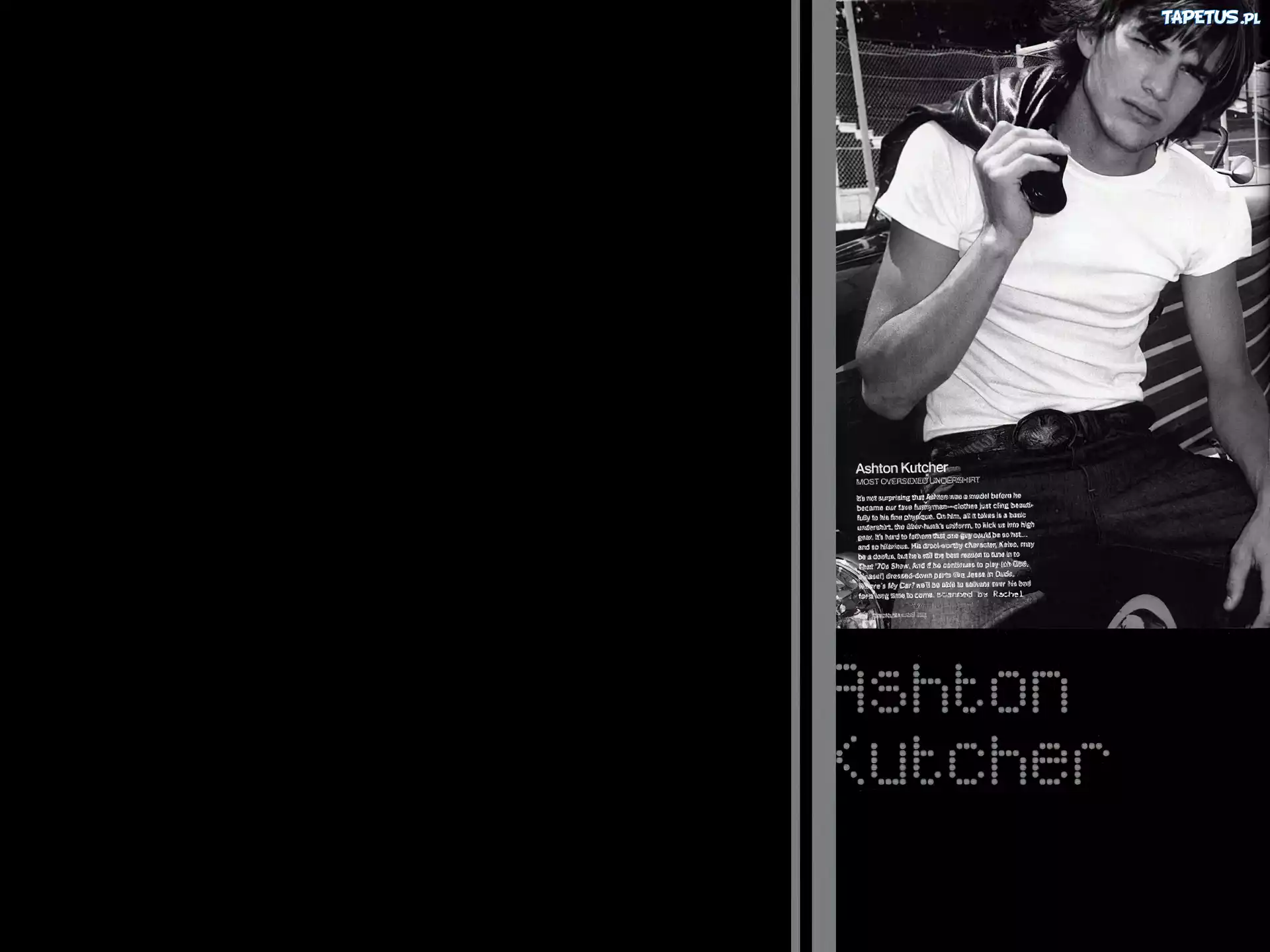 Ashton Kutcher,biały, t-shirt, pasek
