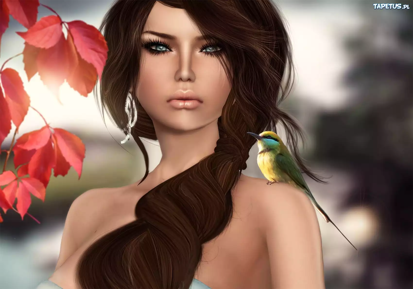 Dziewczyna, Brunetka, Żołna, Grafika, Art