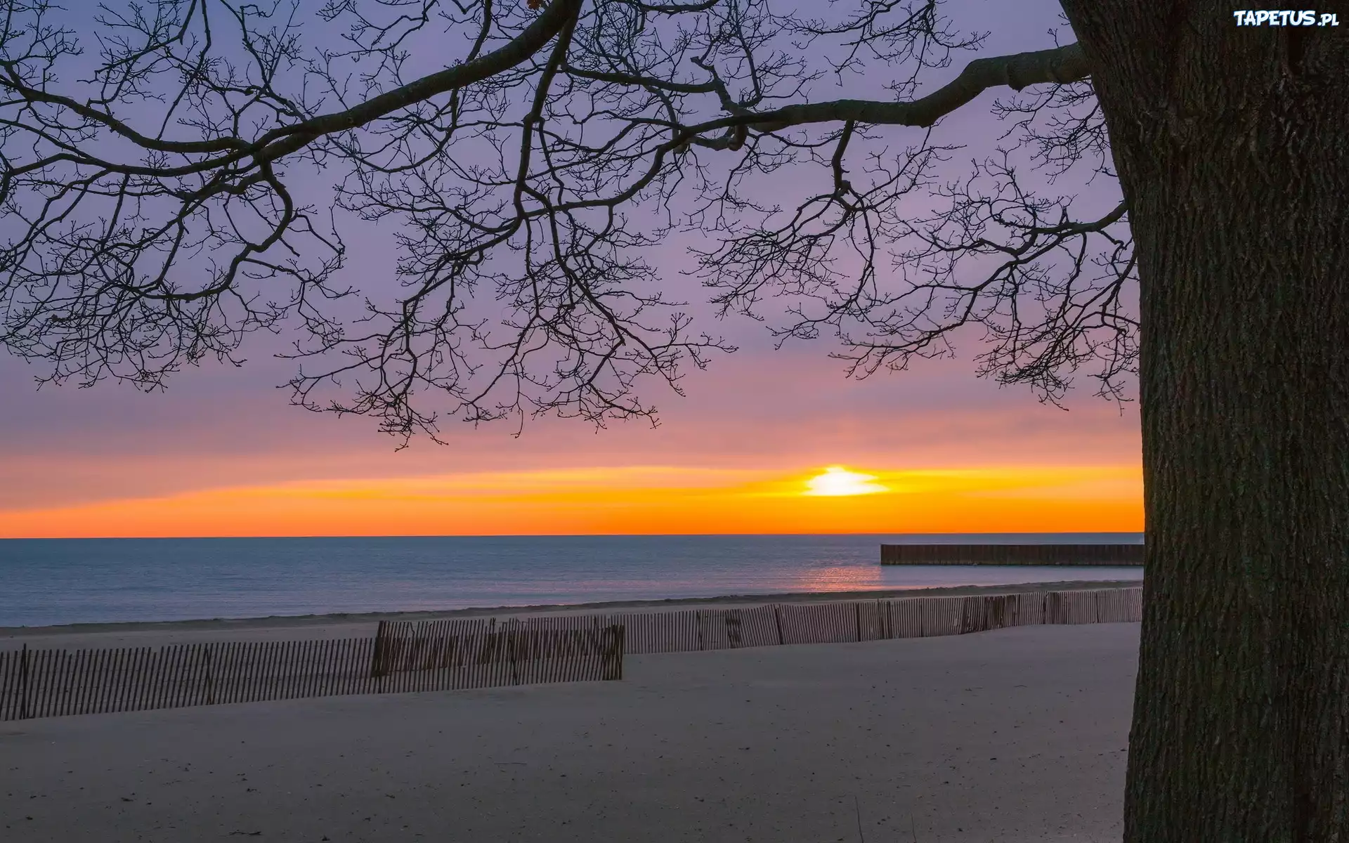 Plaża, Morze, Zachód, Słońca